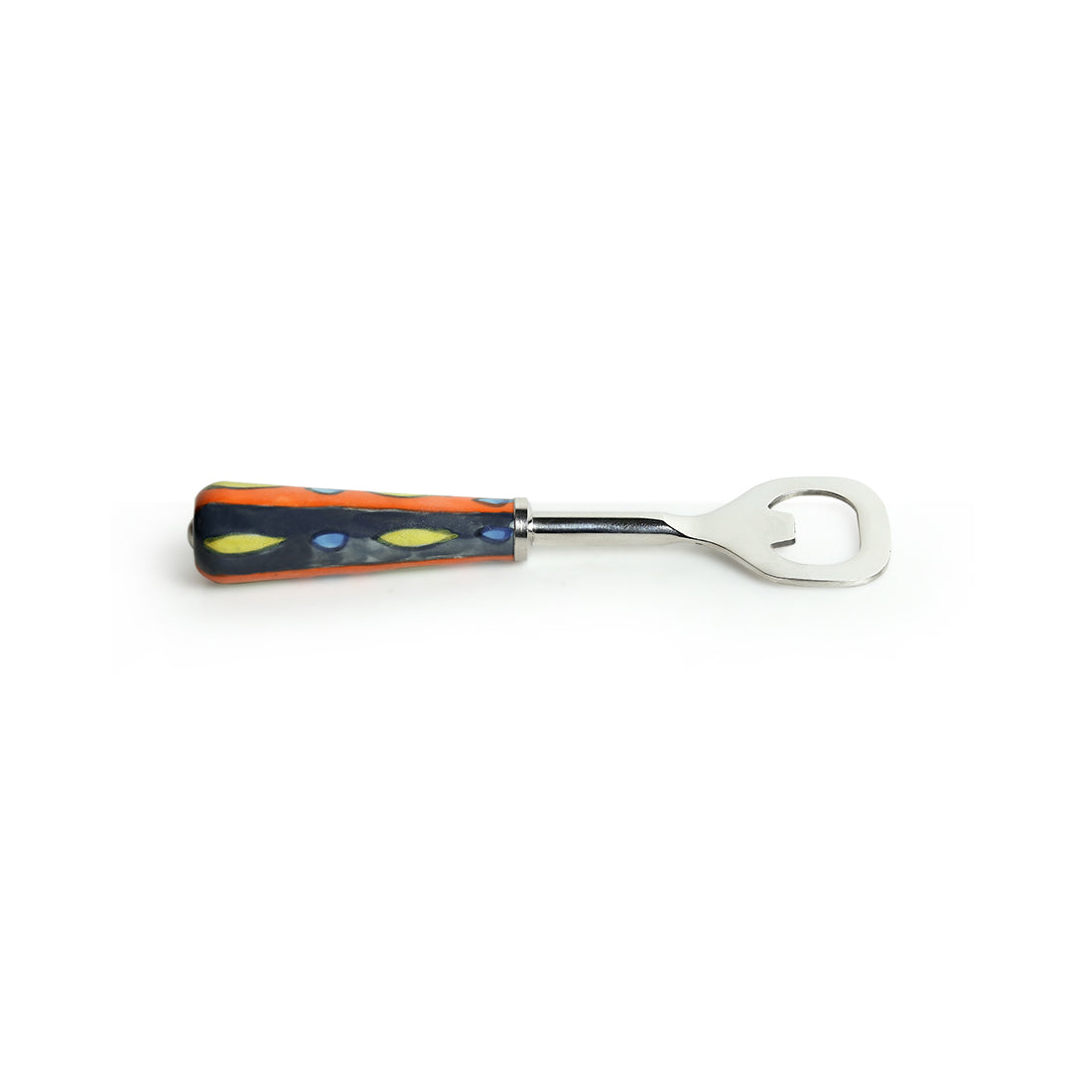 EXCLUSIVELANE 'The Mughal Aakar' Handpainted Bottle Opener In Stainless Steel & Ceramic - view 2