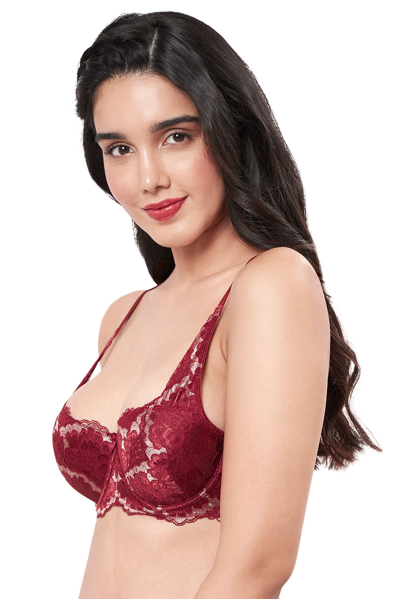 Amante Eternal Bliss Lightly Padded Wired Demi Coverage Balconette Bra - Red Berry - view 3