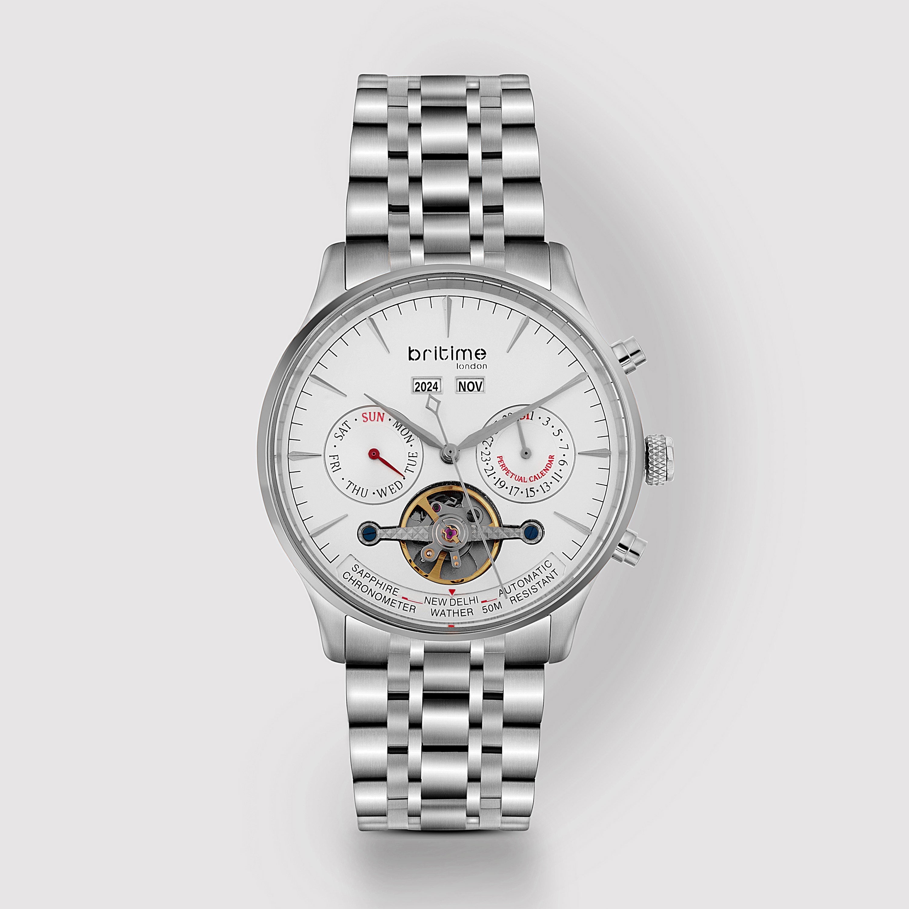 Britime Celestial Men Automatic Silver Dial Chronograph Metal Watch 867-M10301