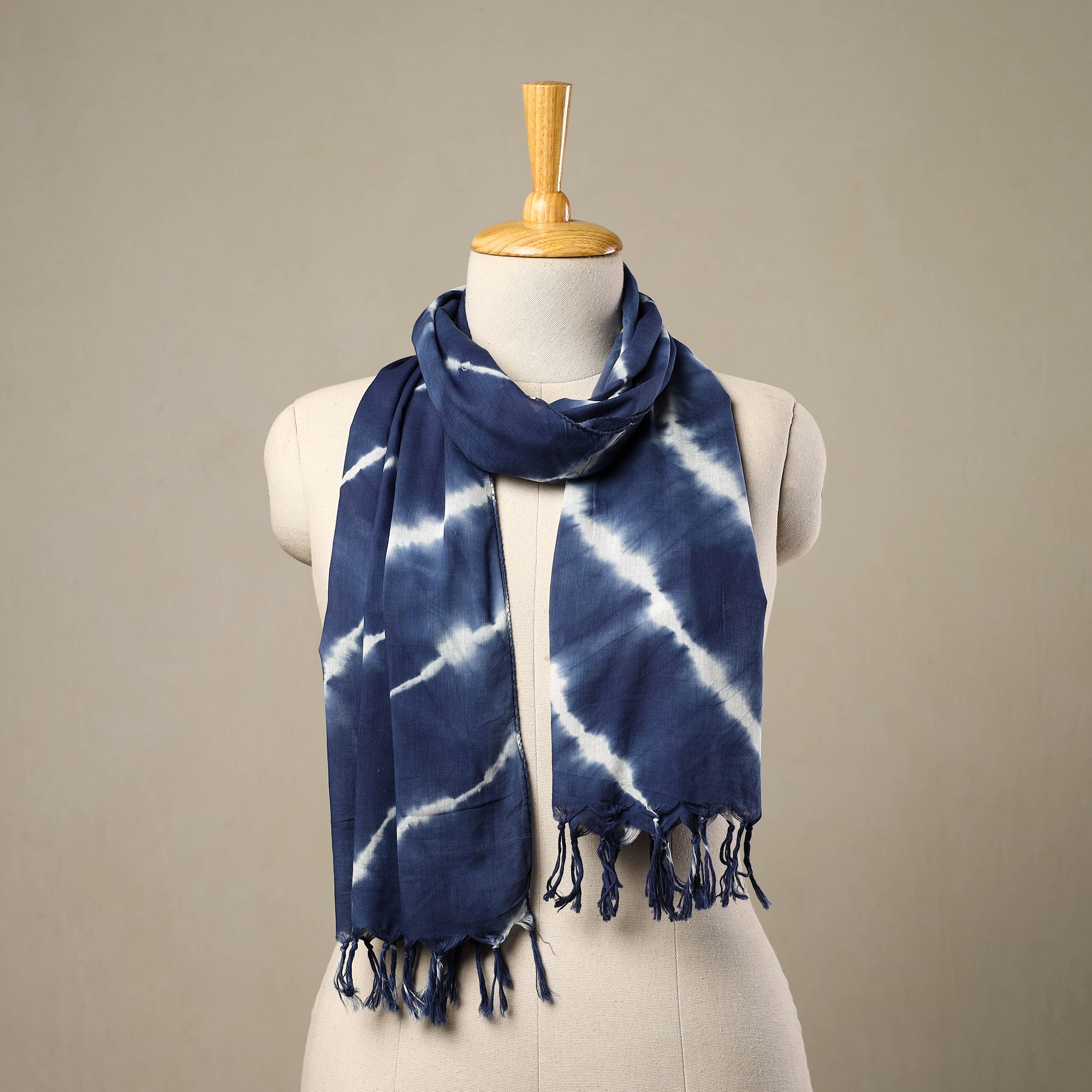 HAVELI CHRONICLES Blue - Cotton Tie-Dye Shibori Stole with Tassels 143
