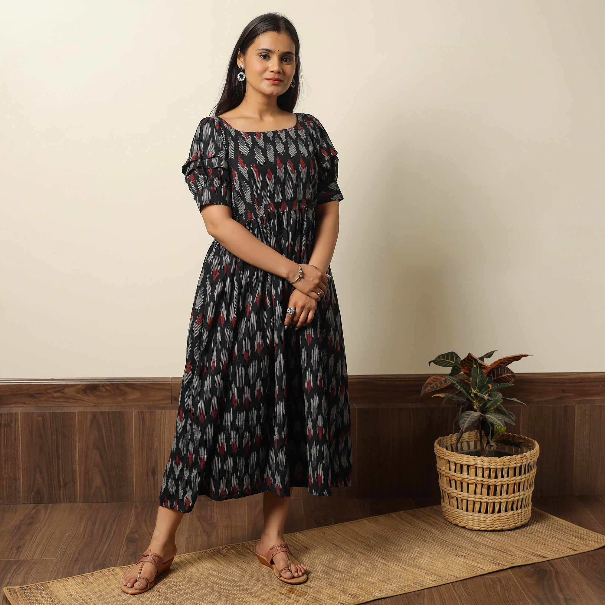 ITOKRI CASUALS Black - Pochampally Ikat Weave Cotton Flared Dress 15 - view 2