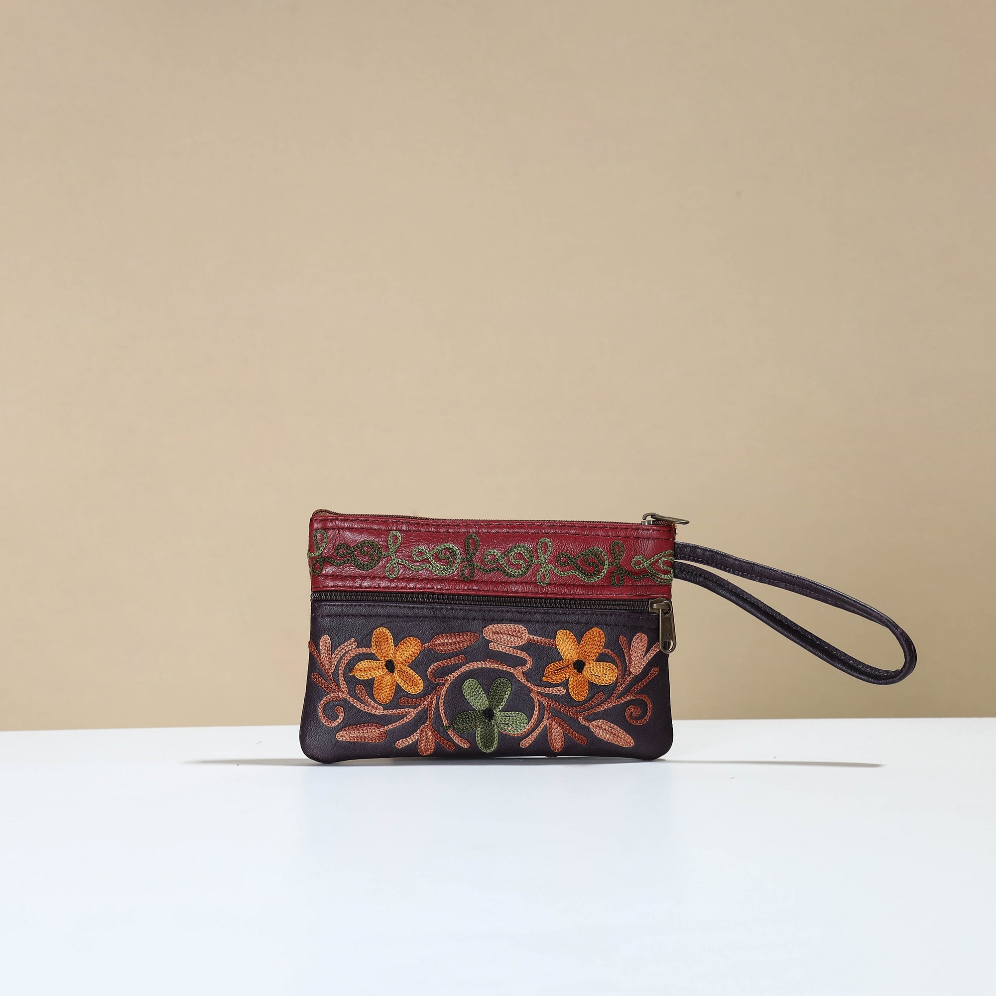 ITOKRI CRAFTS INITIATIVE Black - Kashmiri Crewel Hand Embroidery Leather Clutch 11