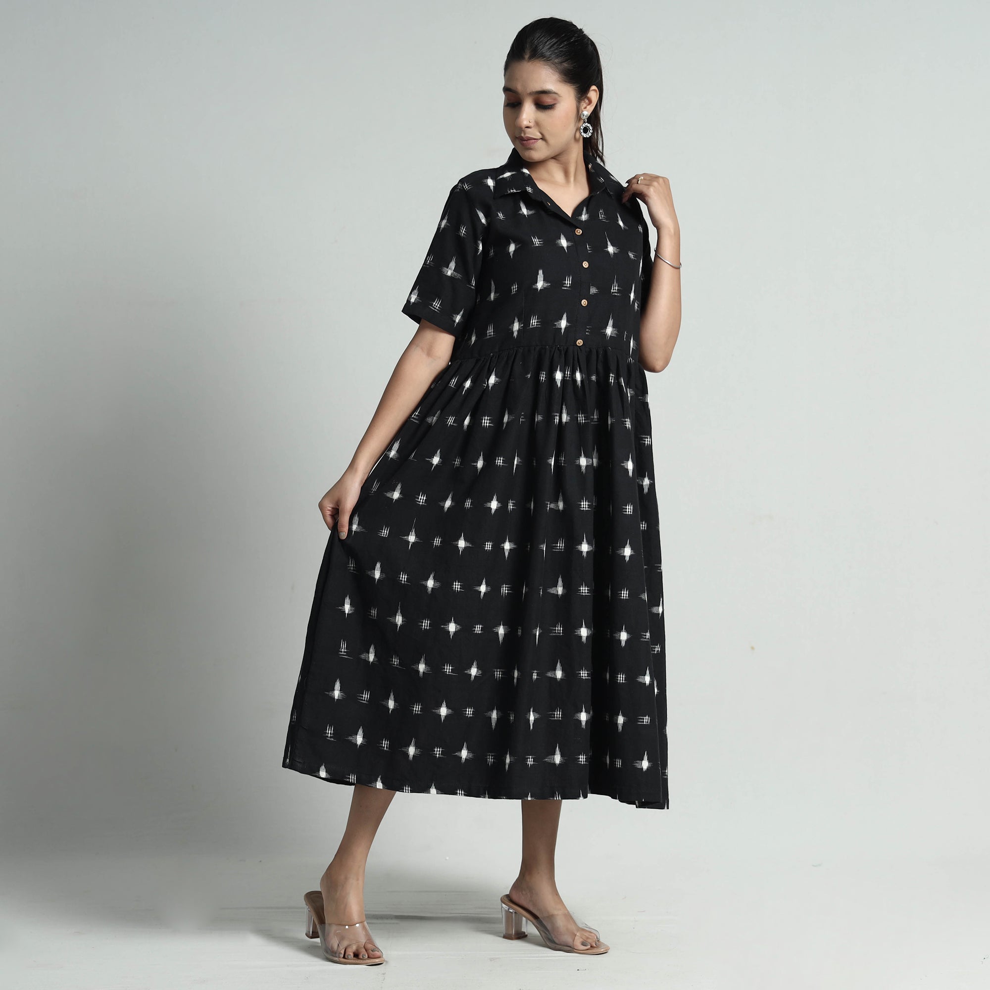 ITOKRI CASUALS Black - Pochampally Double Ikat Weave Cotton Dress - view 2