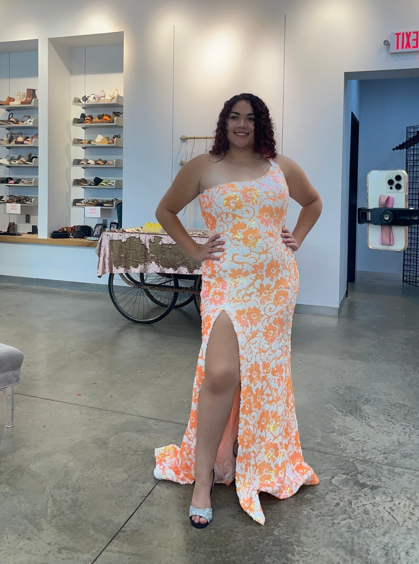 Sequin Fitted One Shoulder Slit Gown by Jovani 08256 - view 13