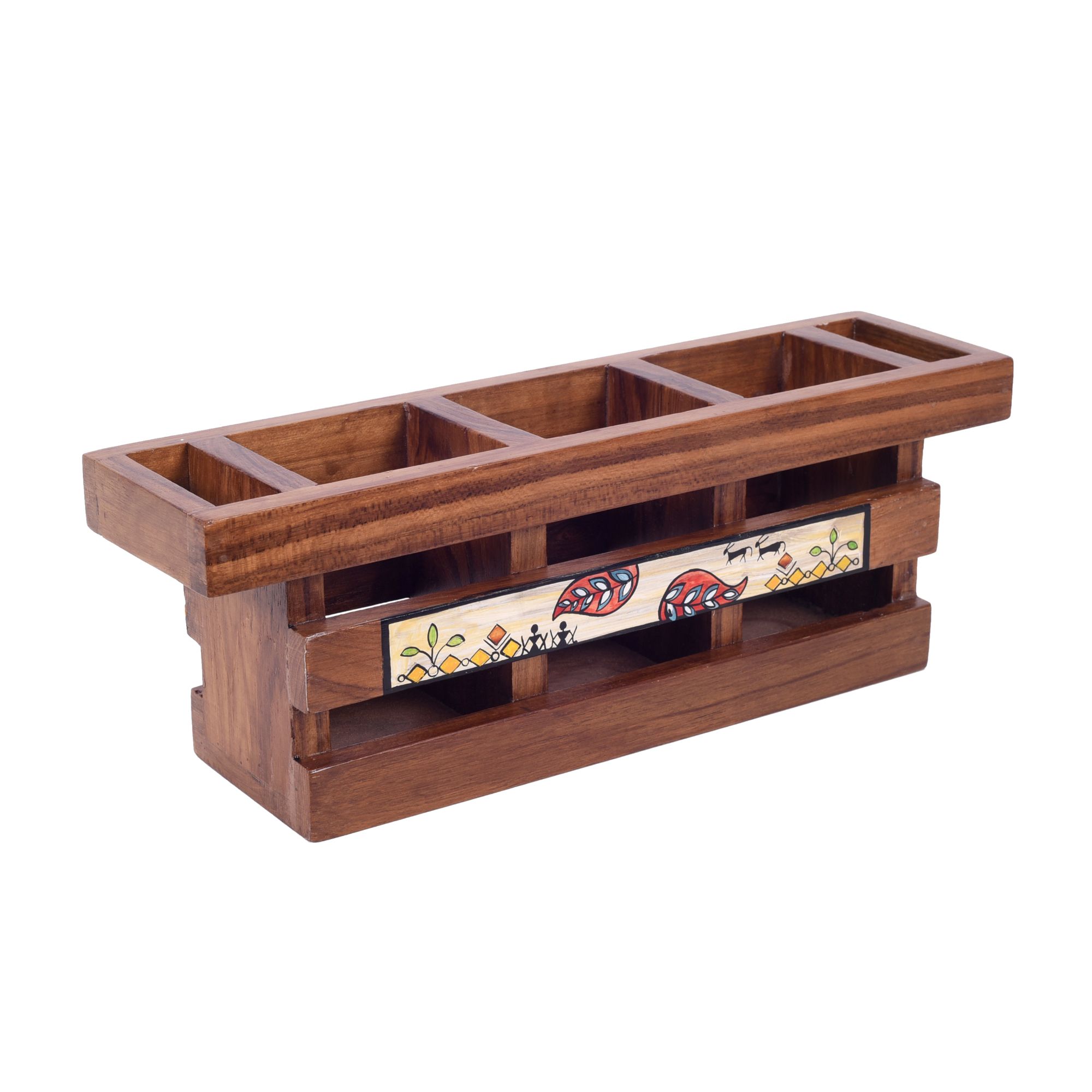 ART CREATIONS BY SUMAN SONTHALIA Brown - Handcrafted Flora Cutlery Storage Box (12.5x3.5x4.5) - view 2