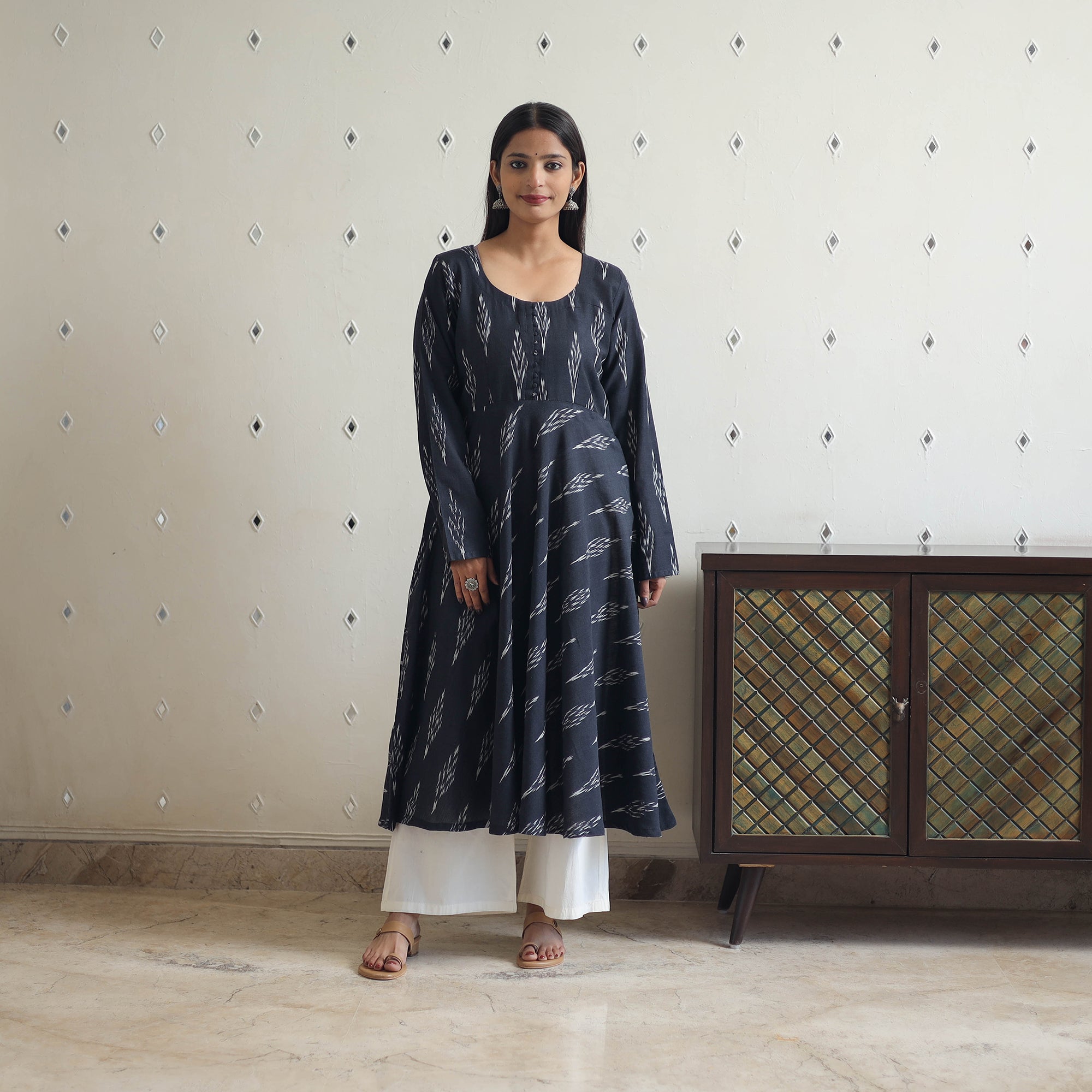 ITOKRI CASUALS Black - Cotton Flared Pochampally Ikat Kurta 14 - view 2