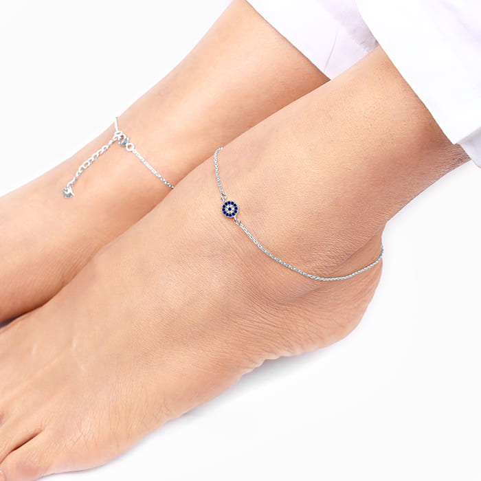 GIVA Jewellery Silver Protective Eye Anklet