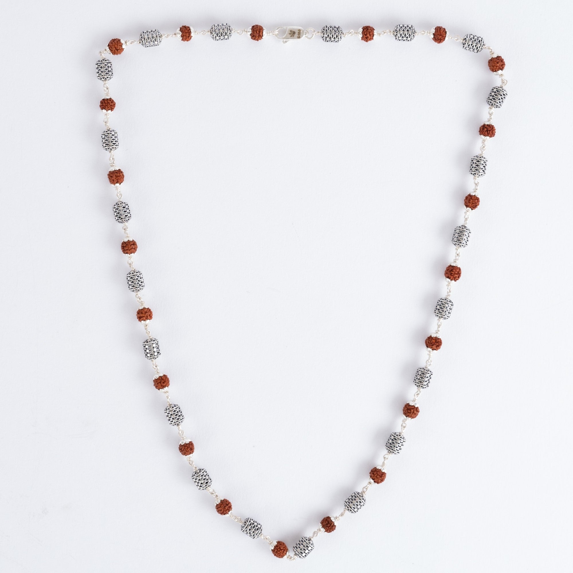 Prinjal Jewellers Rudraksha Silver Mala (Oval Beads)