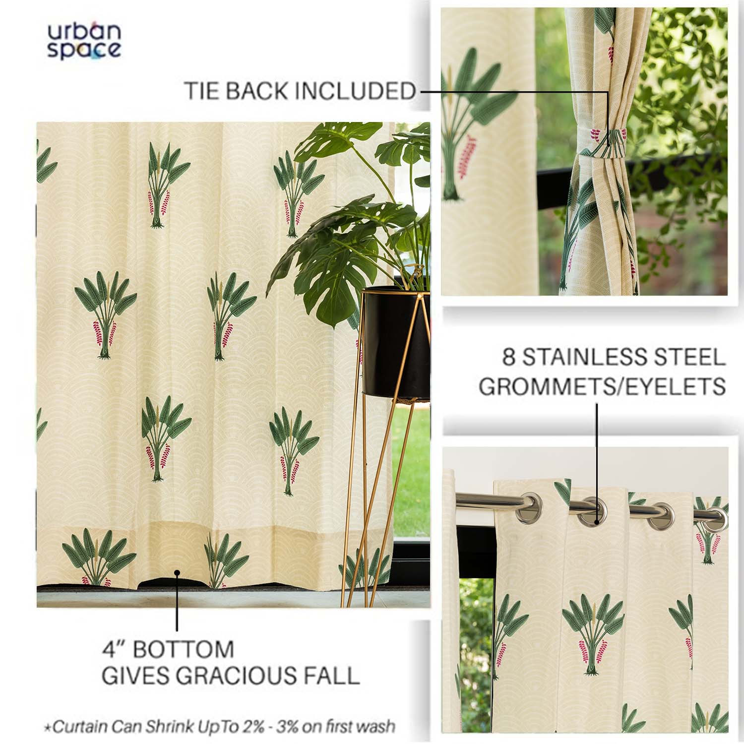 Urban Space -Home Furnishing Store 100% Cotton Curtains for Living Room, Bedroom curtains - Pack of 2 curtains, Palm Lagoon Green - view 2