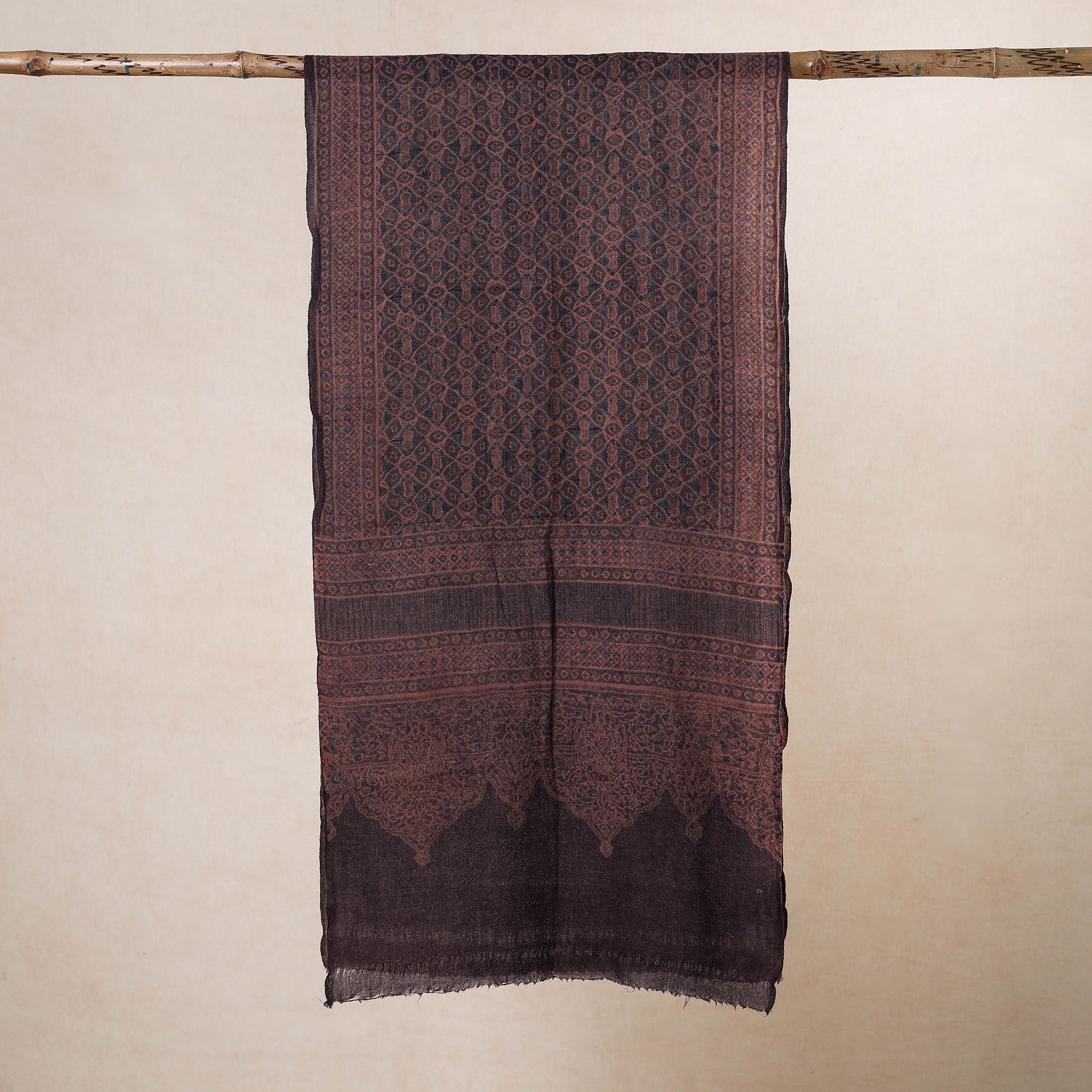 AJRAKH BY JABBAR KHATRI Brown - Ajrakh Hand Block Printed Pure Woolen Stole - view 2