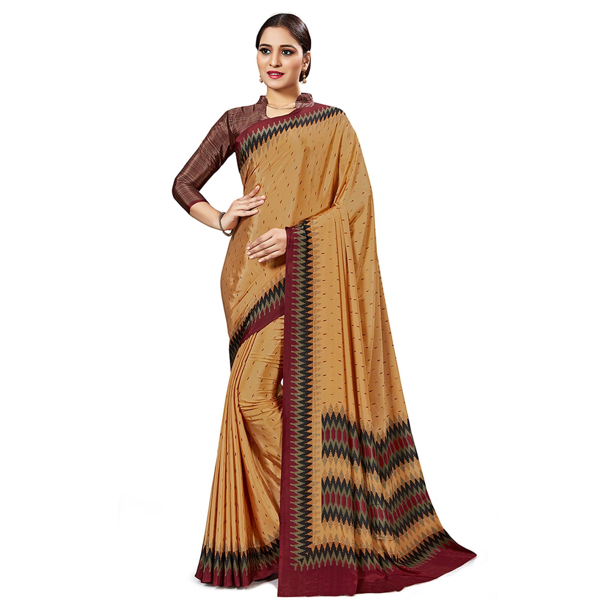 Peachmode Captivating Light Orange Colored Casual Wear Printed Crepe Saree