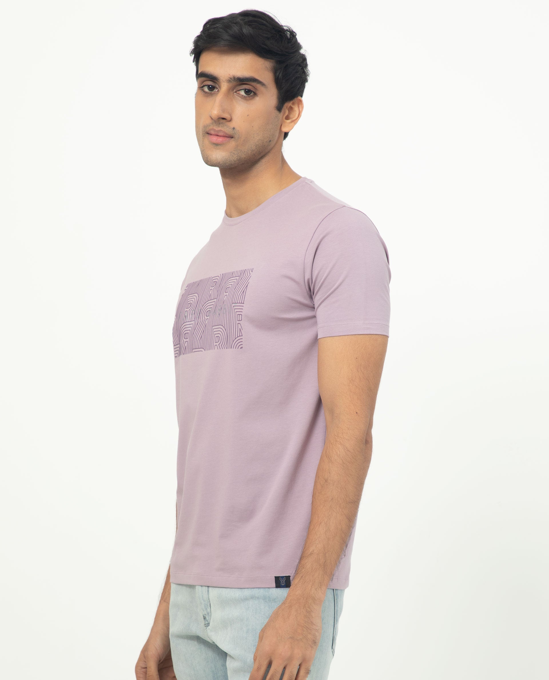 Rare Rabbit Men's Alanet Dusky Pink Crew Neck Half Sleeves Regular Fit Foil HD Print Branding T-Shirt - view 3