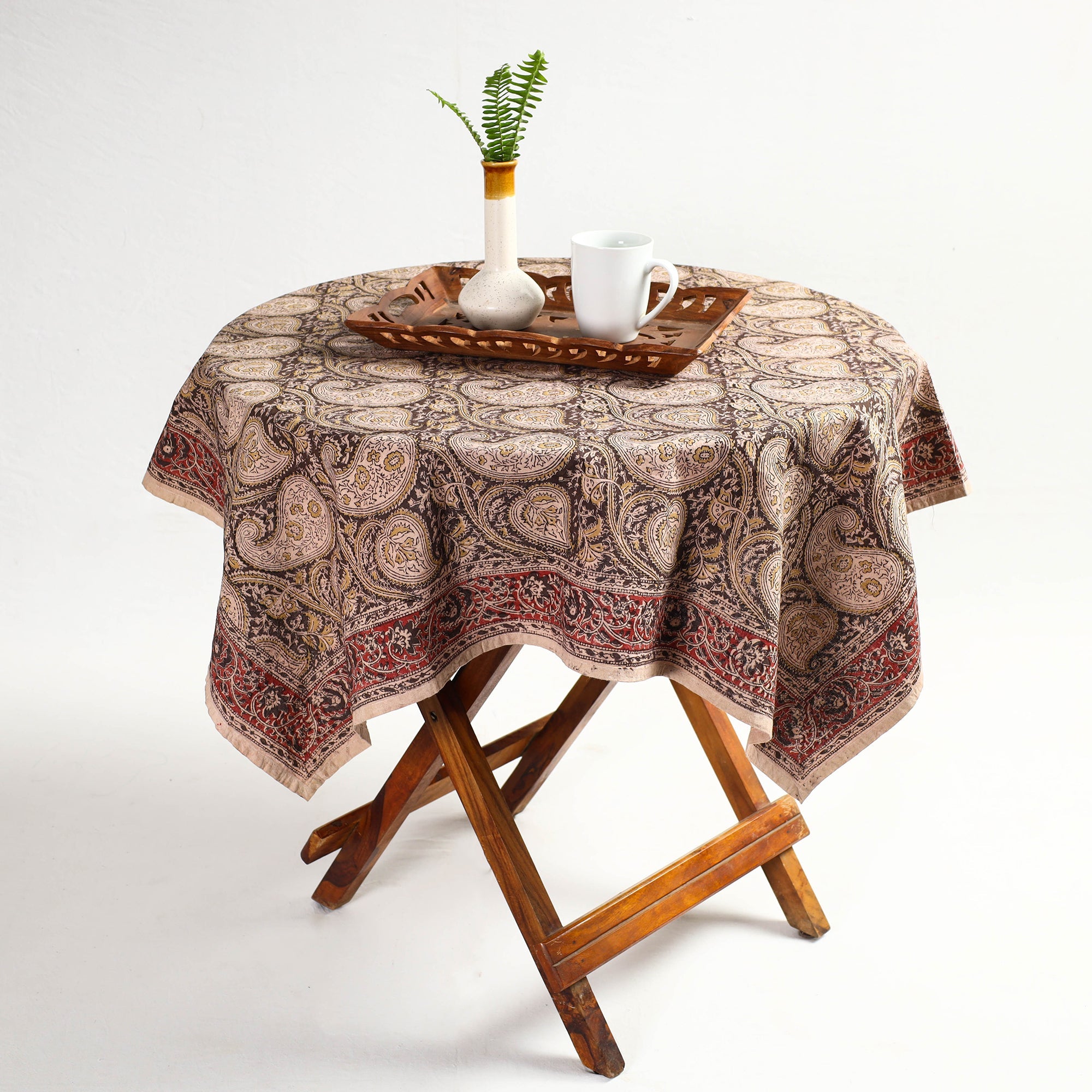 PITCHUKA SRINIVAS KALAMKARI PEDANA Beige - Original Pedana Kalamkari Block Printed Cotton Table Cover (46 x 43 in)