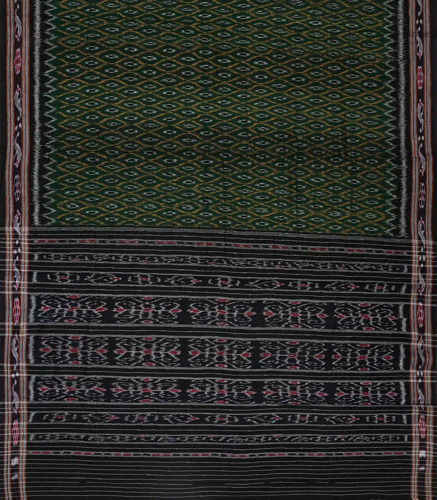 RmKV Dark Green Handloom Orissa Cotton Saree With Tie & Dye Jaal Motifs - view 2