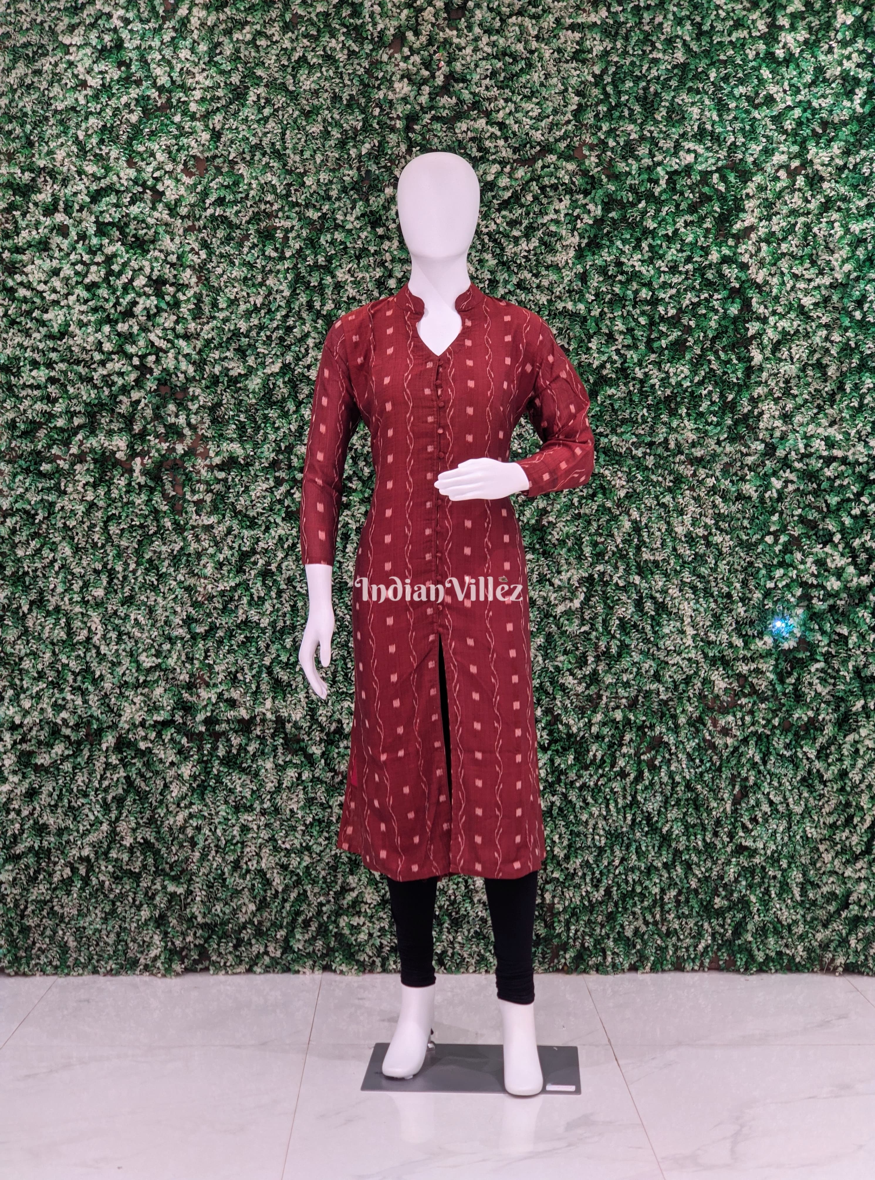IndianVillèz Rust Color Odisha Ikat Sambalpuri Cotton Kurti
