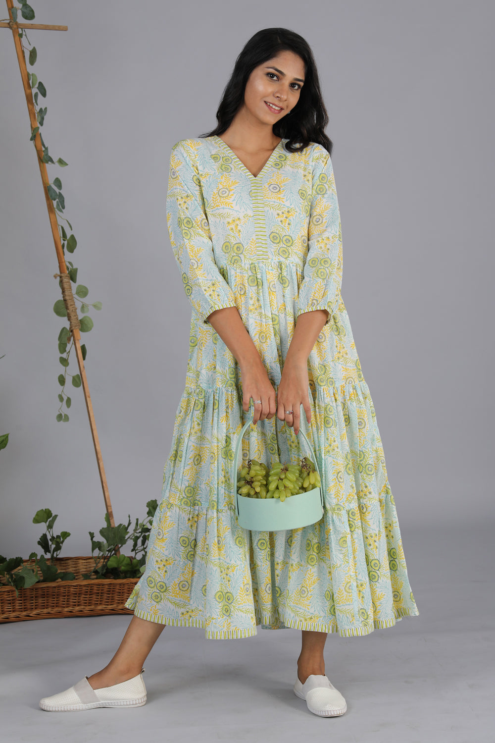 Kalanjali Ethnics Hand block printed tiered dress