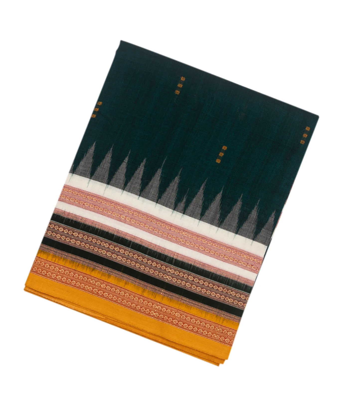RmKV Bottle Green Handloom Orissa Cotton Saree With Button Buttas
