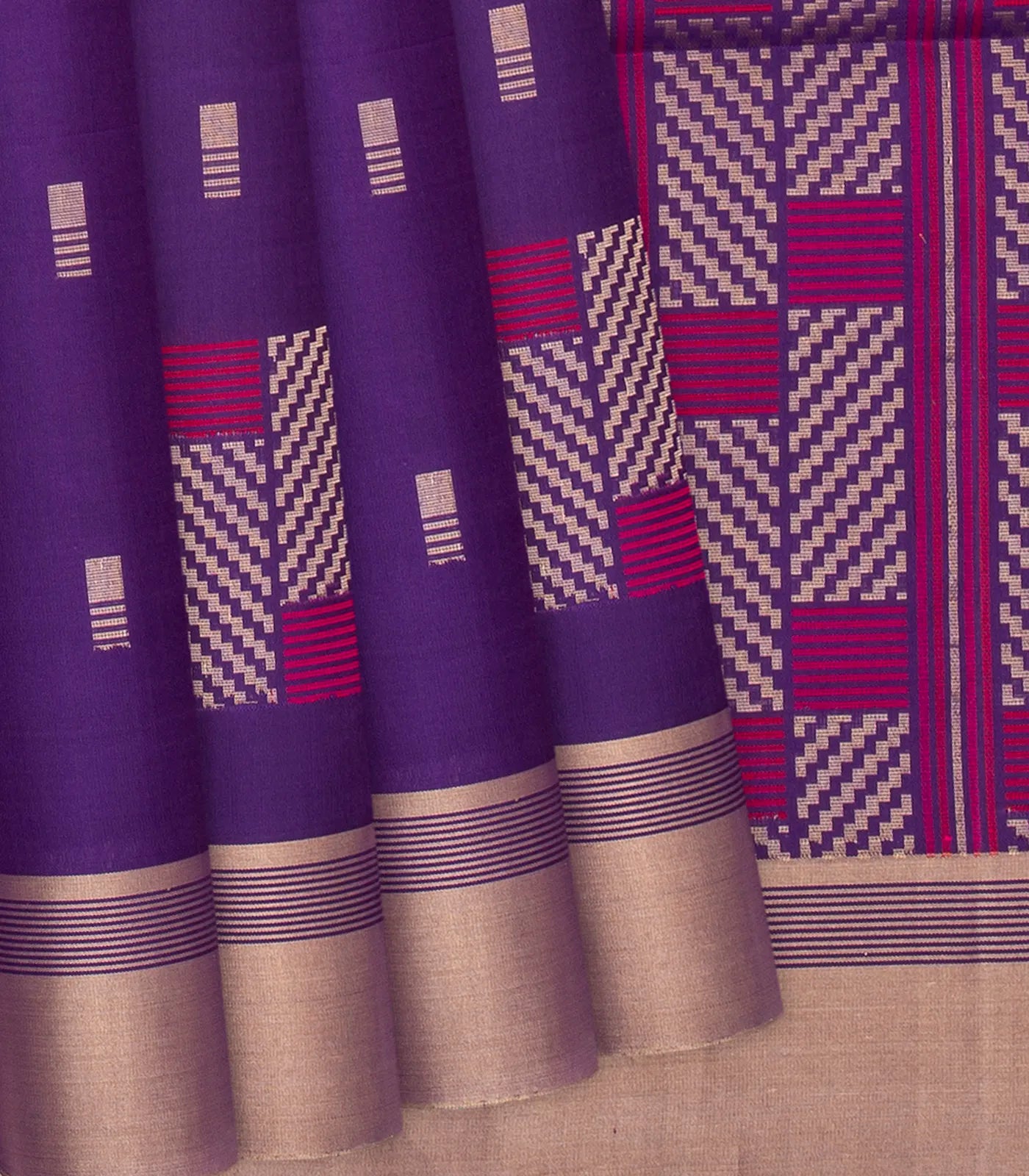 RmKV Purple Handloom Soft Silk Saree With Square Buttas-Purple