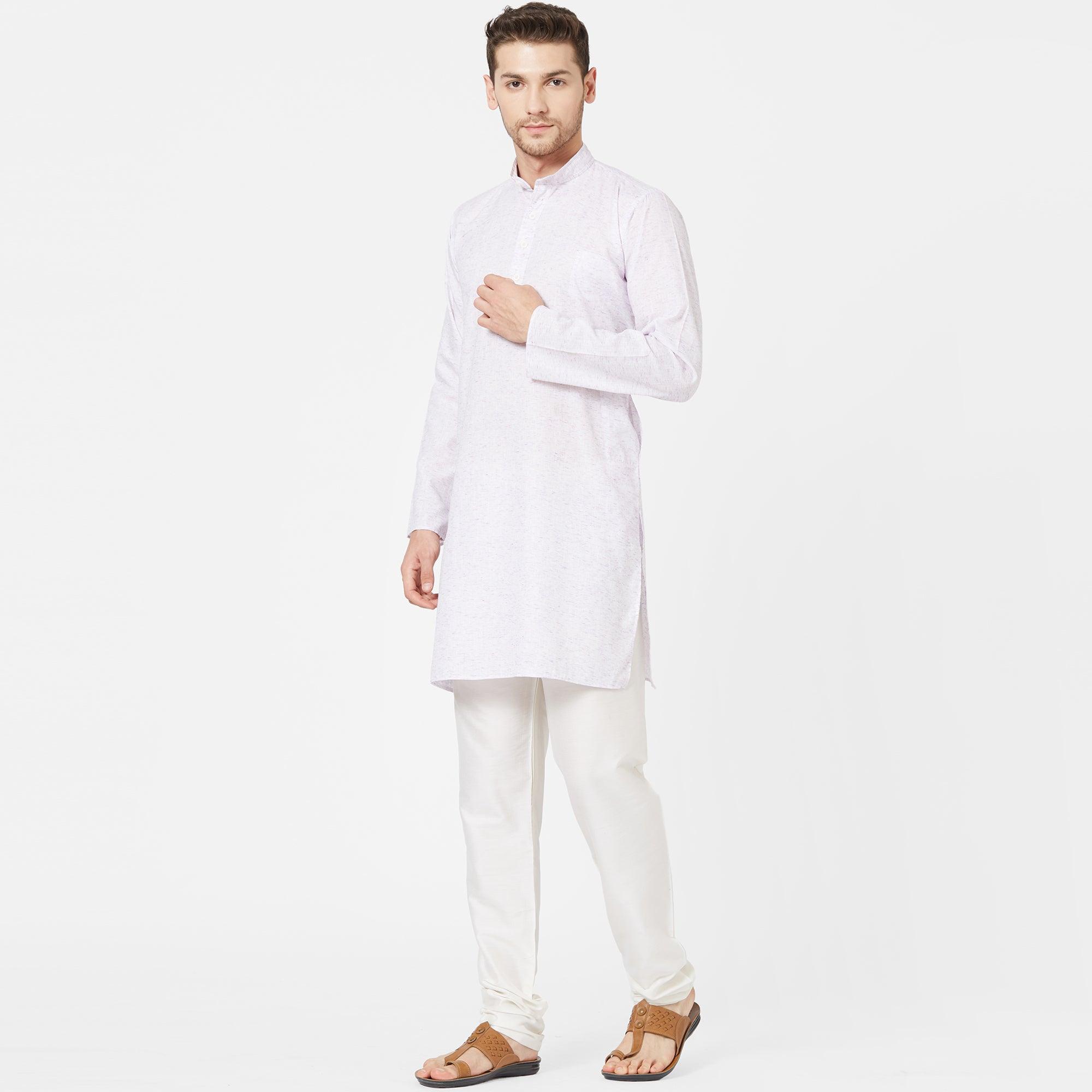 Peachmode Light Lavender Colored Festive Wear Cotton Kurta - view 6