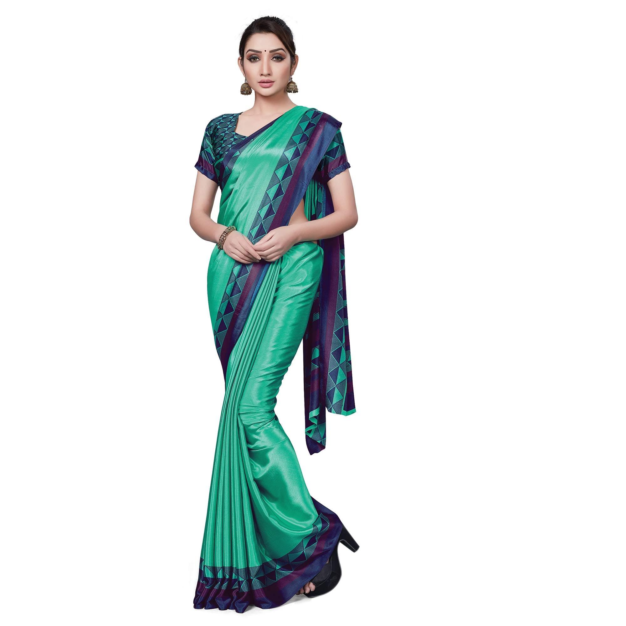 Peachmode Elegant Aqua Green Colored Casual Wear Printed Crepe Saree