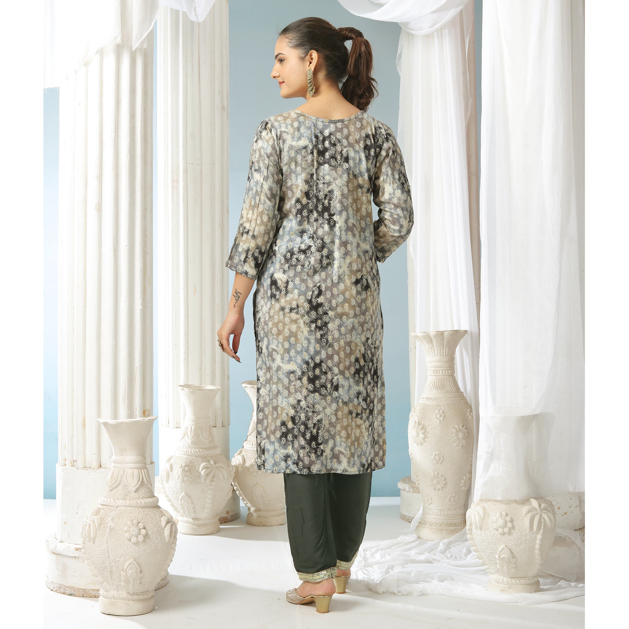 BlackTree grey-paisley-foil-printed-rayon-suit - view 2