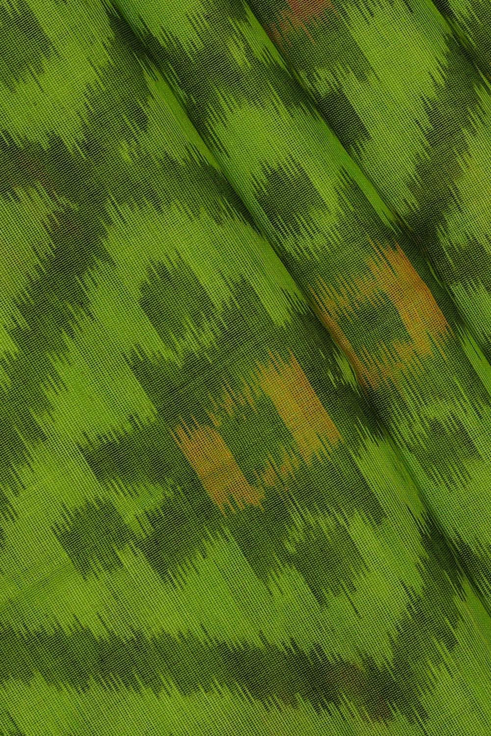 Kalanjali Ikat Silk Cotton Parrot Green Saree - view 2