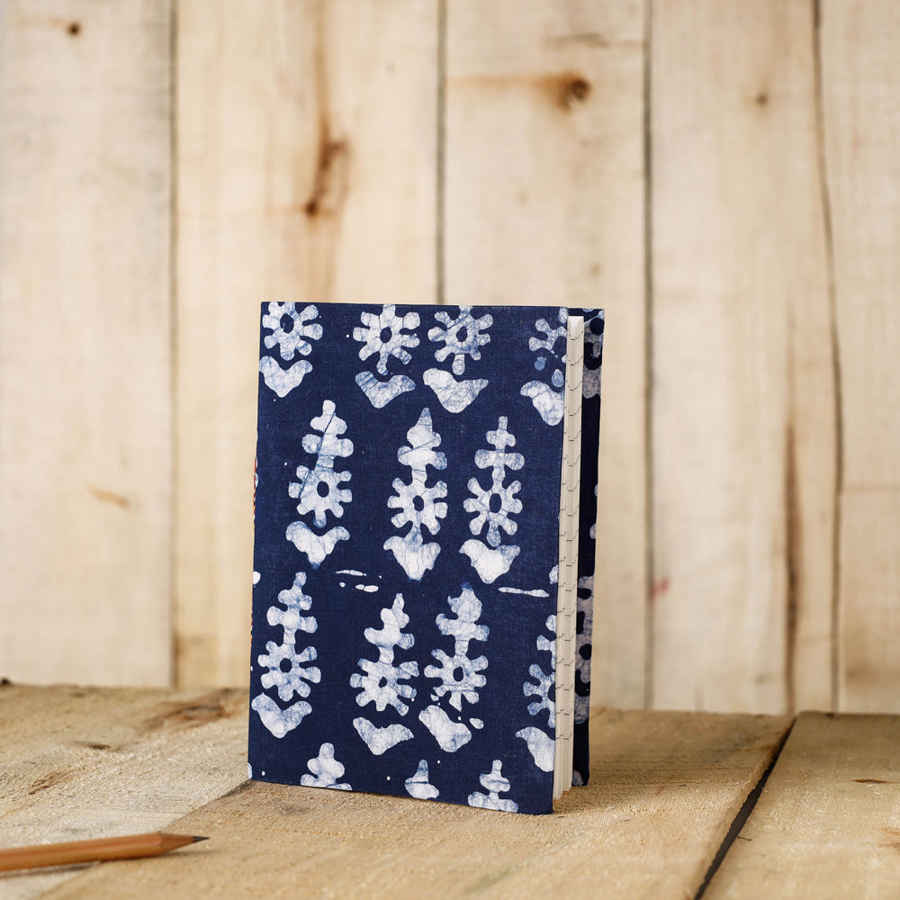 BINDAAS UNLIMITED Blue - Batik Fabric Cover Handmade Paper Notebook (7 x 5 in)