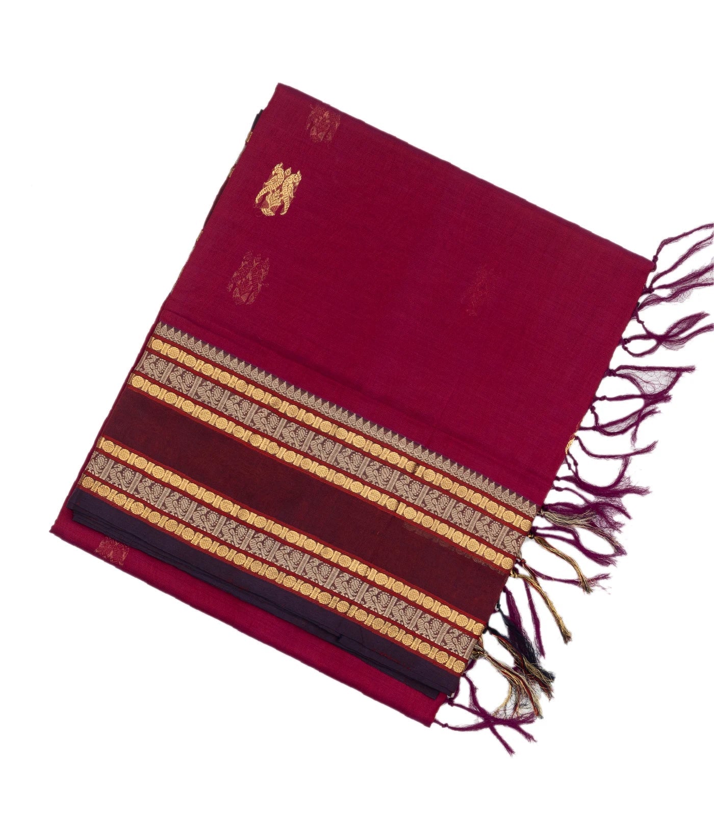 RmKV Pink Handloom Silk Cotton Saree With Parrot Buttas