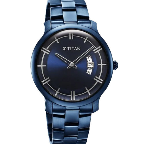 Titan Classic Distincta Blue Dial Analog with Date Stainless Steel Strap watch for Men 41mm NT90170QM01