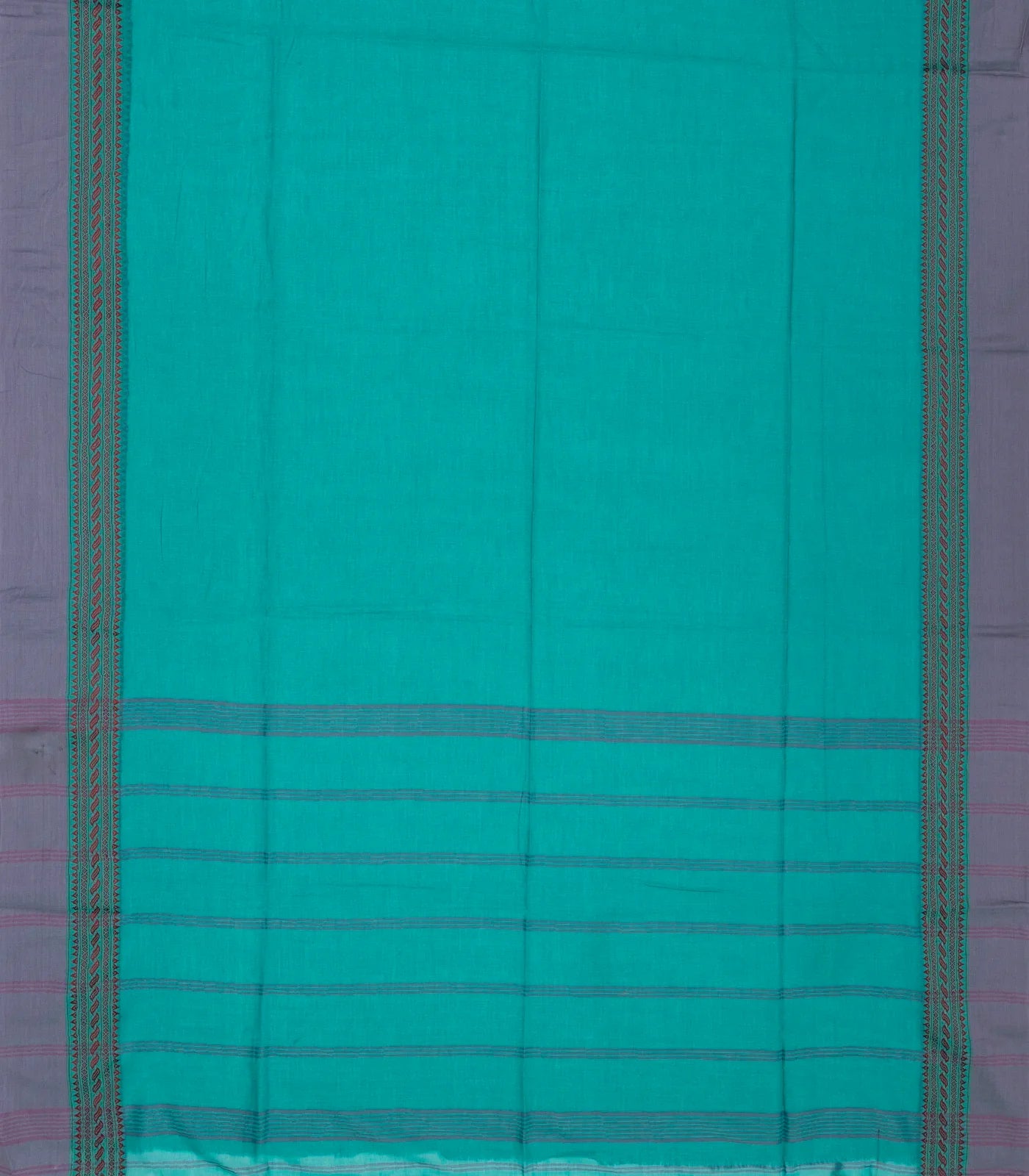 RmKV Cyan Handloom Bengal Cotton Saree With Grey Border - view 2