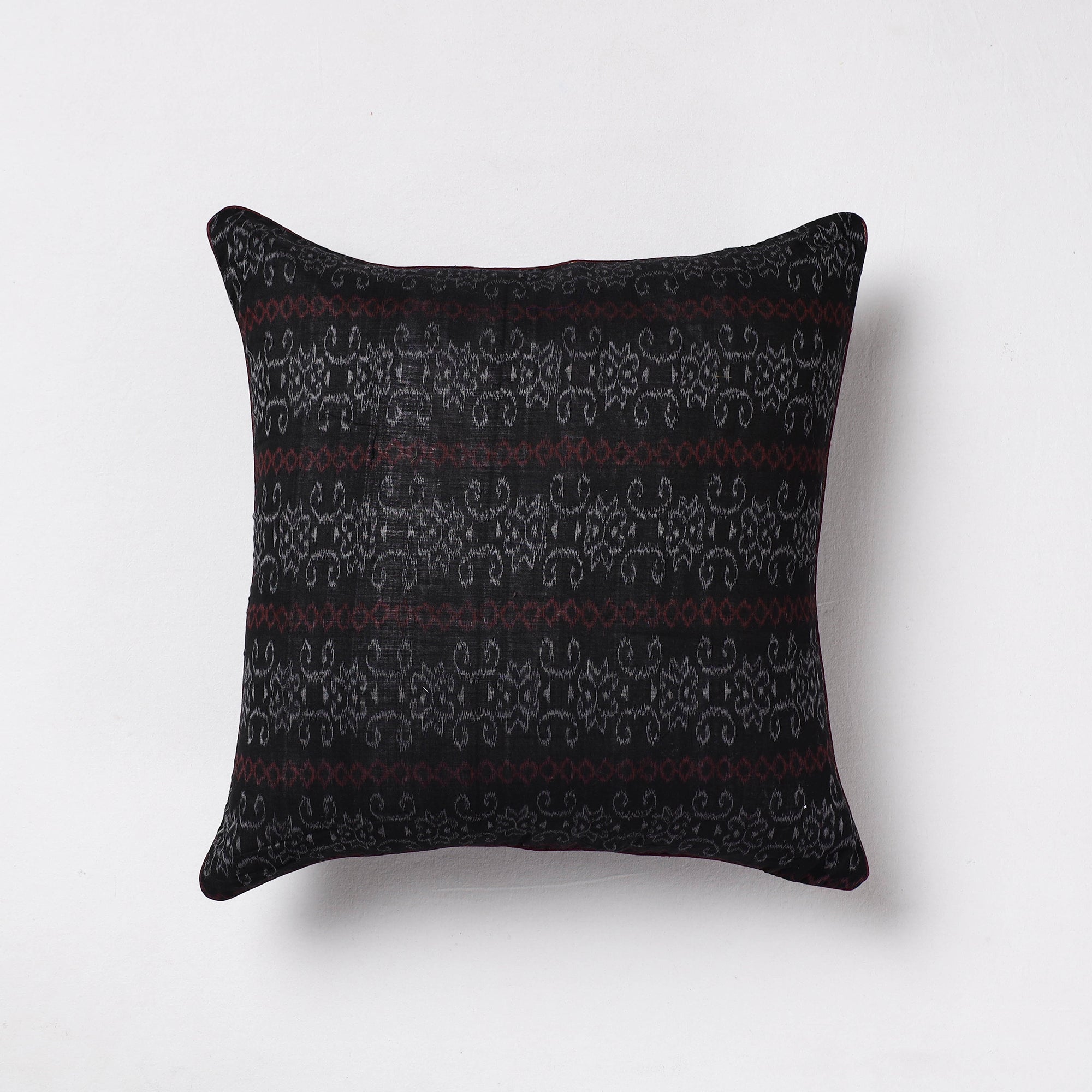 NOORI BAZAR Black - Sambalpuri Ikat Cotton Cushion Cover (16 x 16 in)