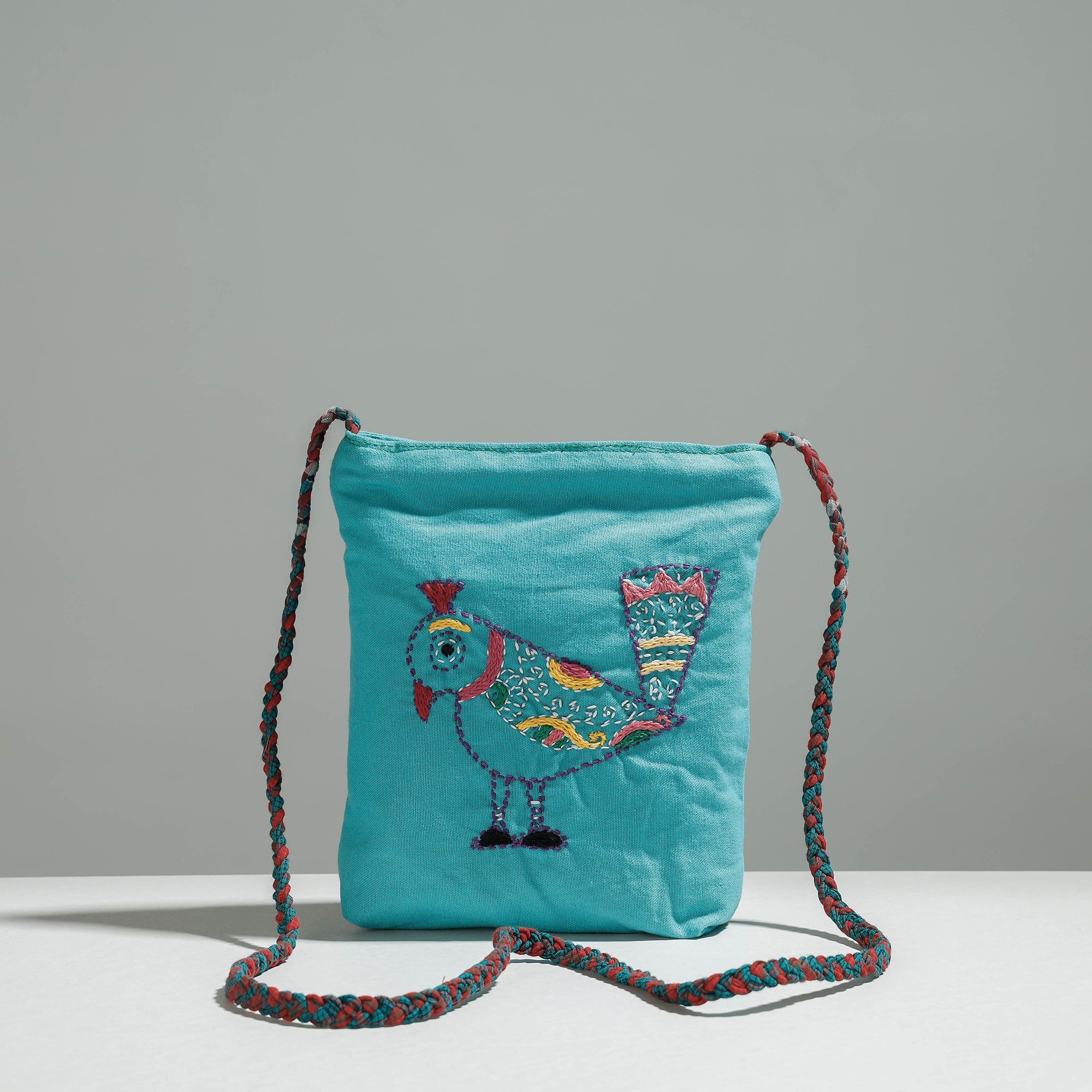 RANGILA DHAGA Blue - Cotton Fabric Hand Embroidered Sling Bag - view 3