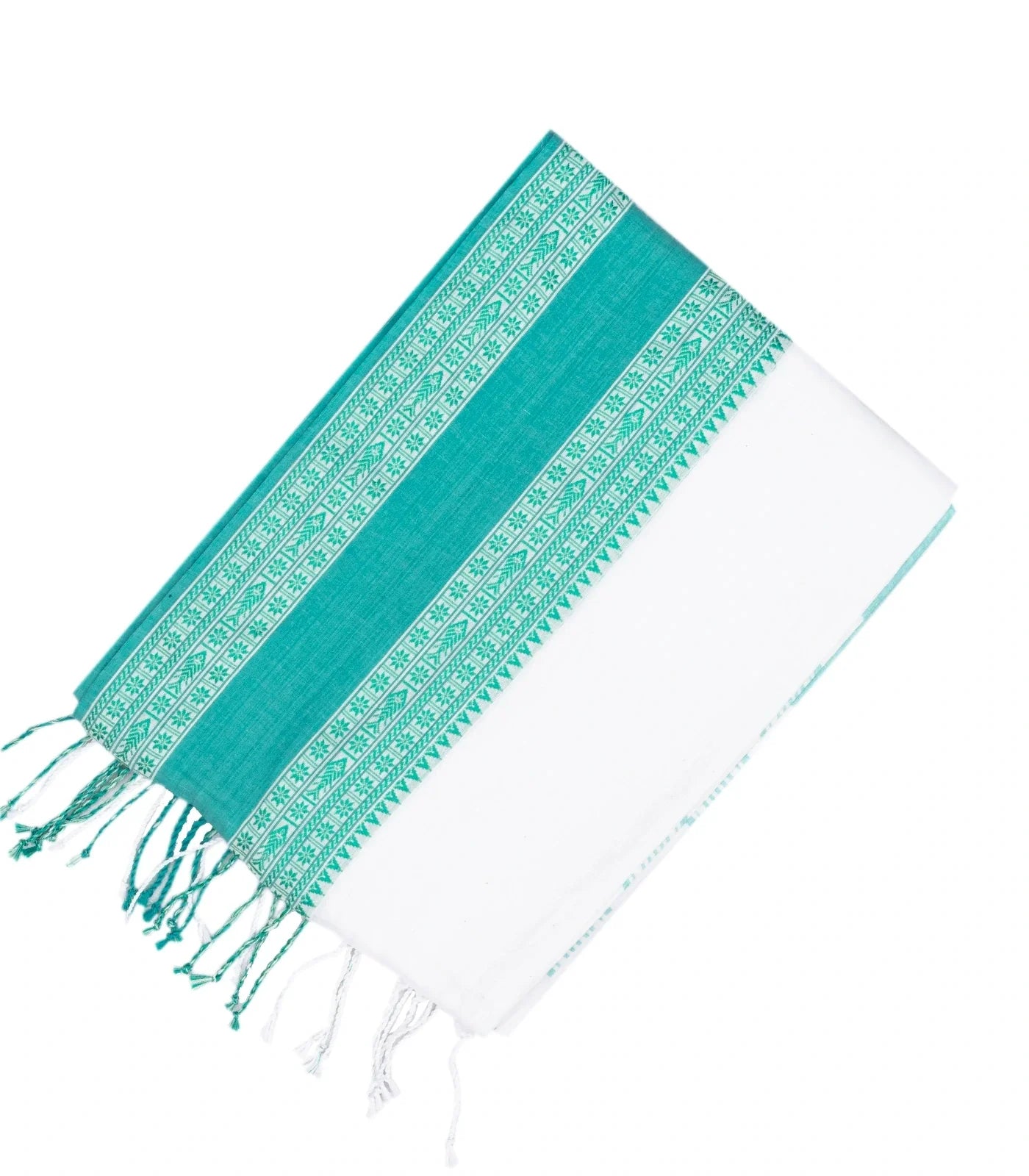 RmKV White Woven Bengal Cotton Saree With Cyan Border