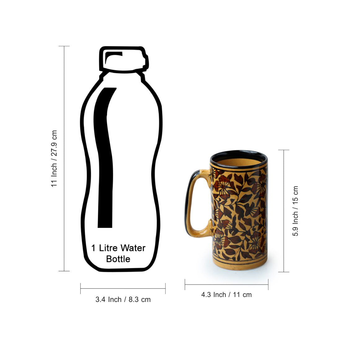EXCLUSIVELANE 'Mughal Floral' Handpainted Ceramic Milk & Beer Mugs (Set of 2, 460 ML, Microwave Safe) - view 6