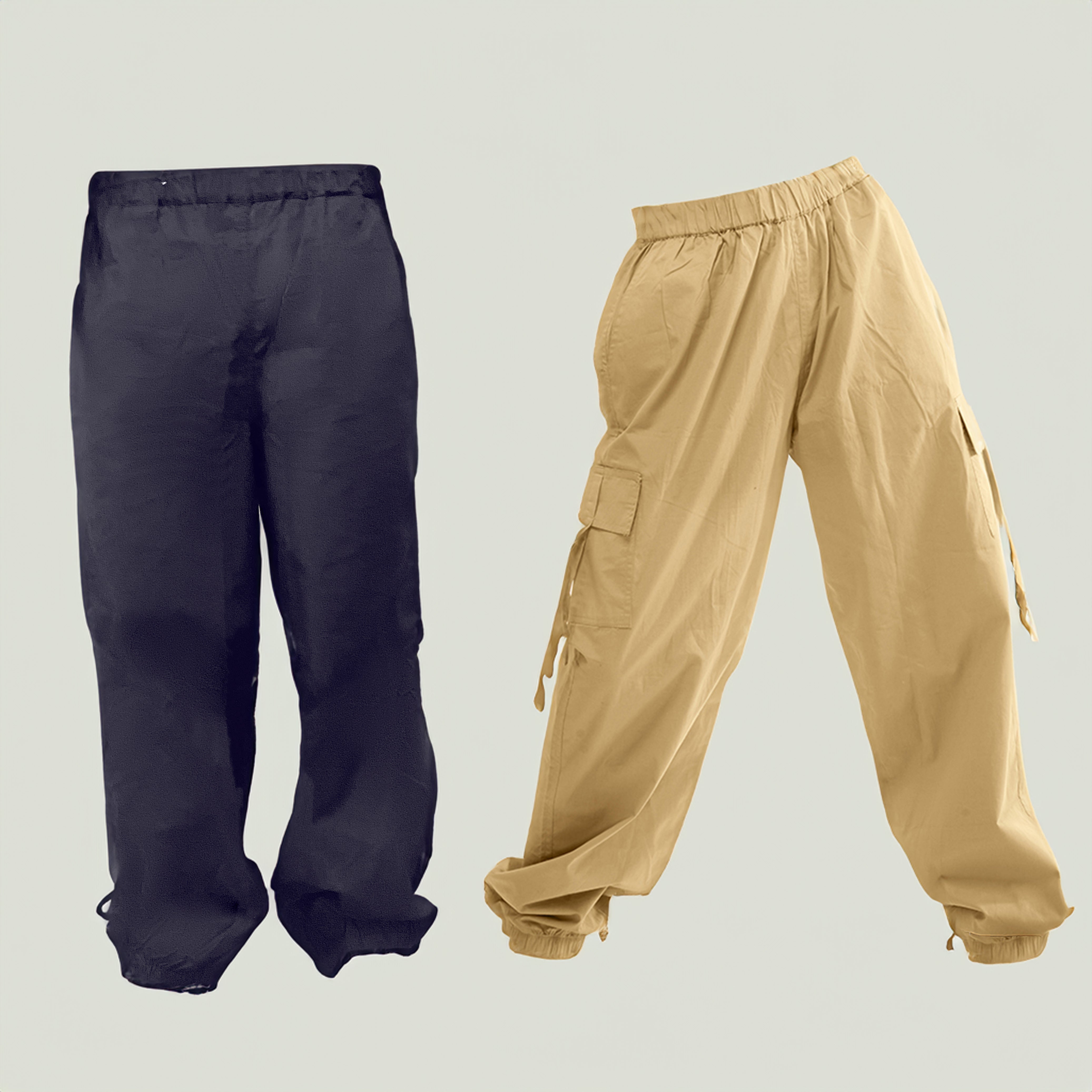 I Z F Khaki Cargo & Gunmetal Basic Parachute Pants Combo