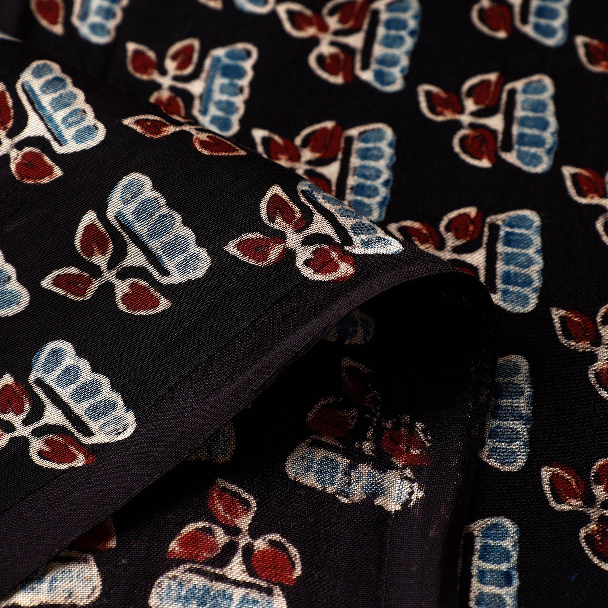 RIYAZ ABDULMAJID KHATRI - AJRAKH Black - Ajrakh Hand Block Printed Modal Silk Precut Fabric (1 meter) - view 4