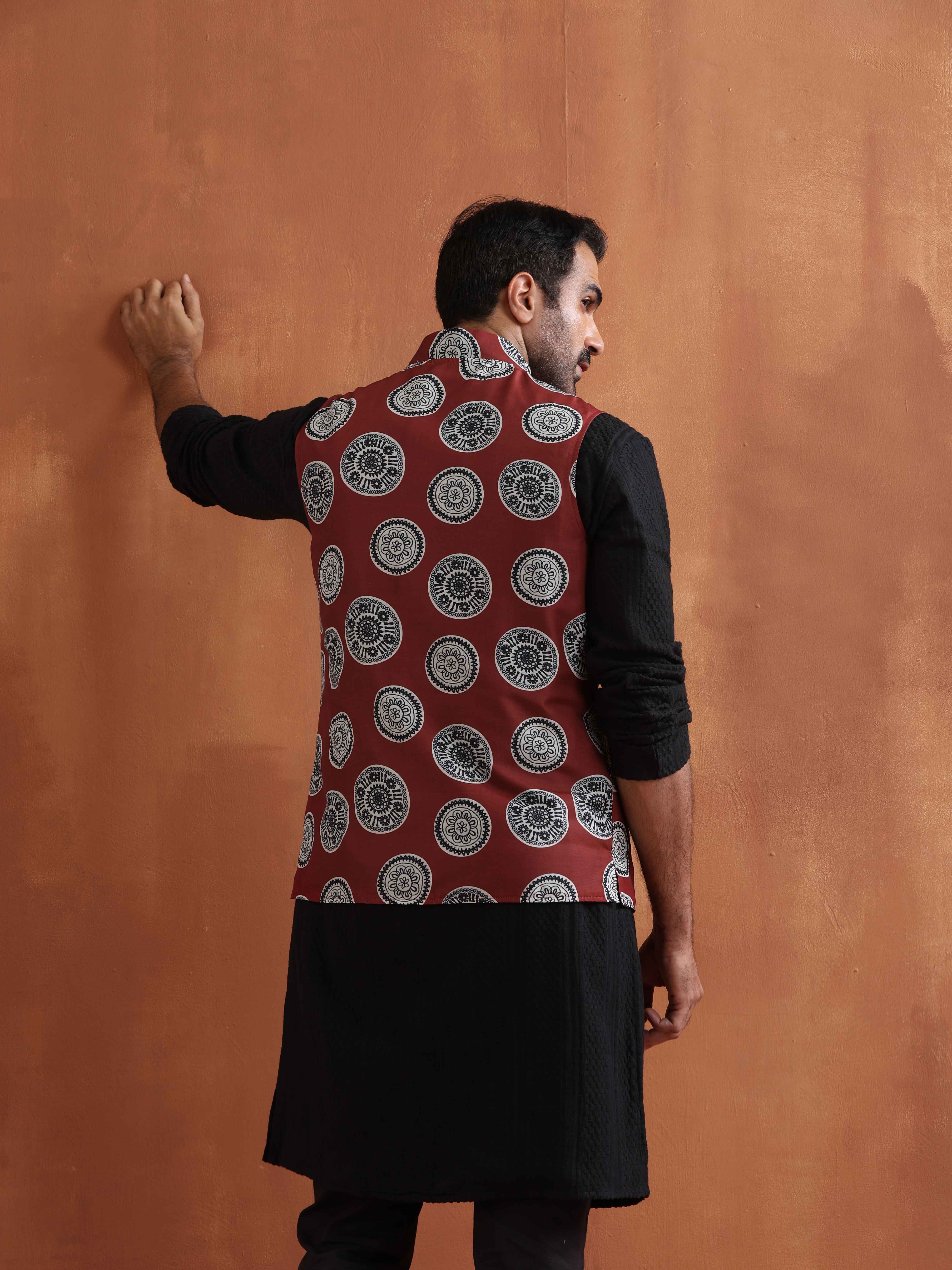 trueBrowns Men's Rust Printed Nehru Jacket - view 5