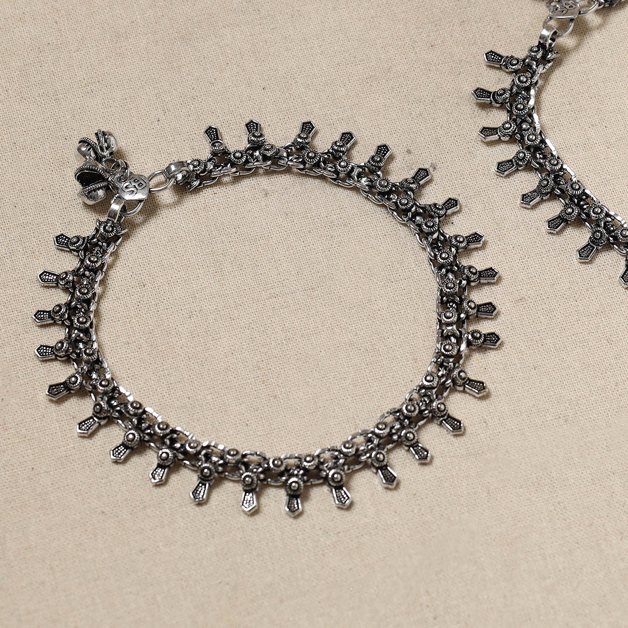 WHITE RIVER STORIES Antique Finish Oxidised German Silver Payal (pair) - view 2