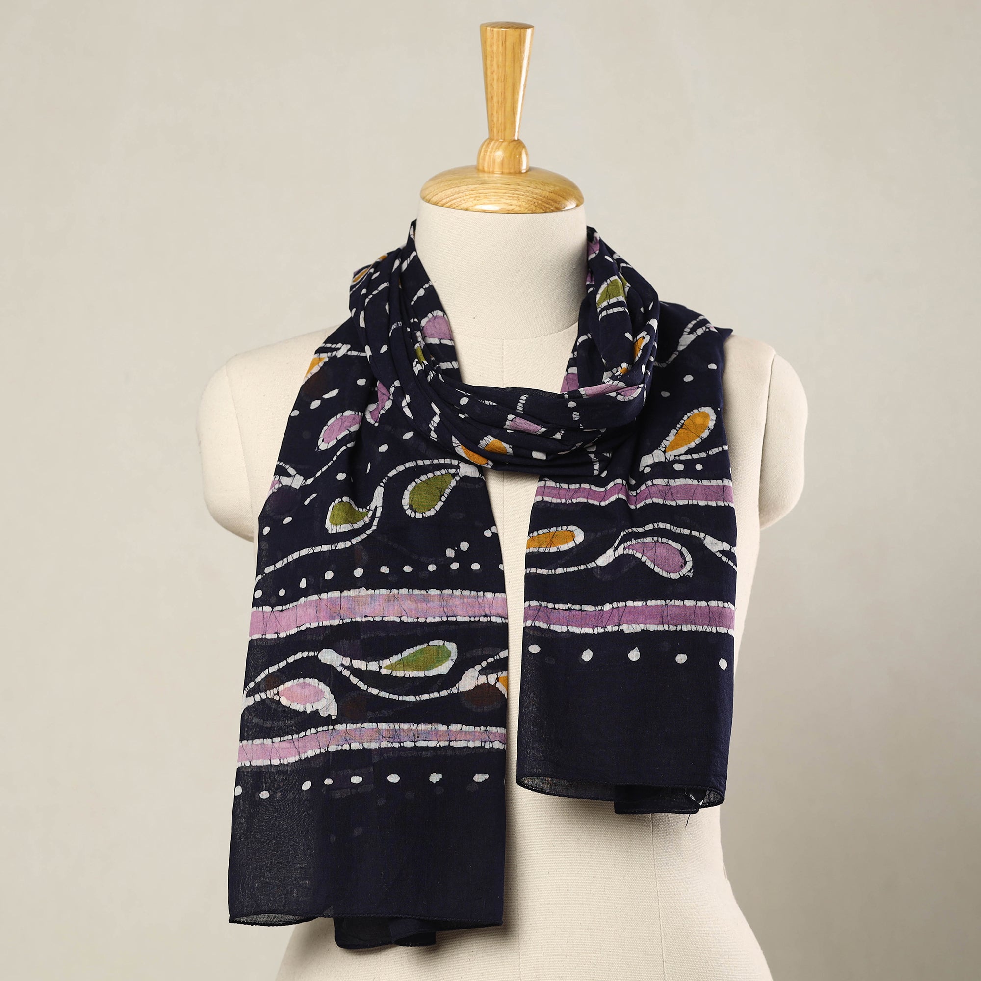 KACHCHH JI CHHAAP Blue - Hand Batik Printed Mul Cotton Stole 19