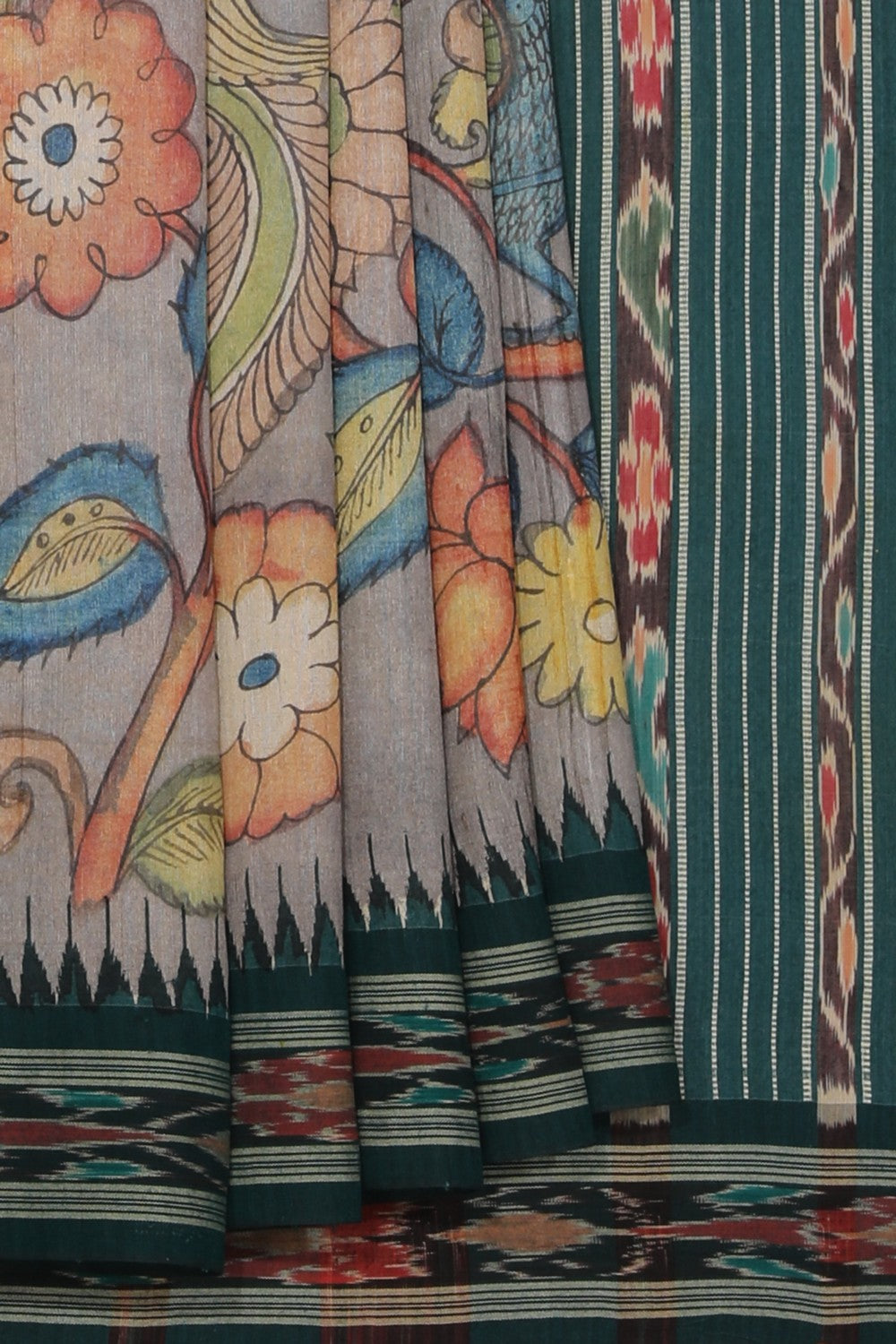 Kalanjali Kalamkari Hand-Painted Tussar Silk Saree