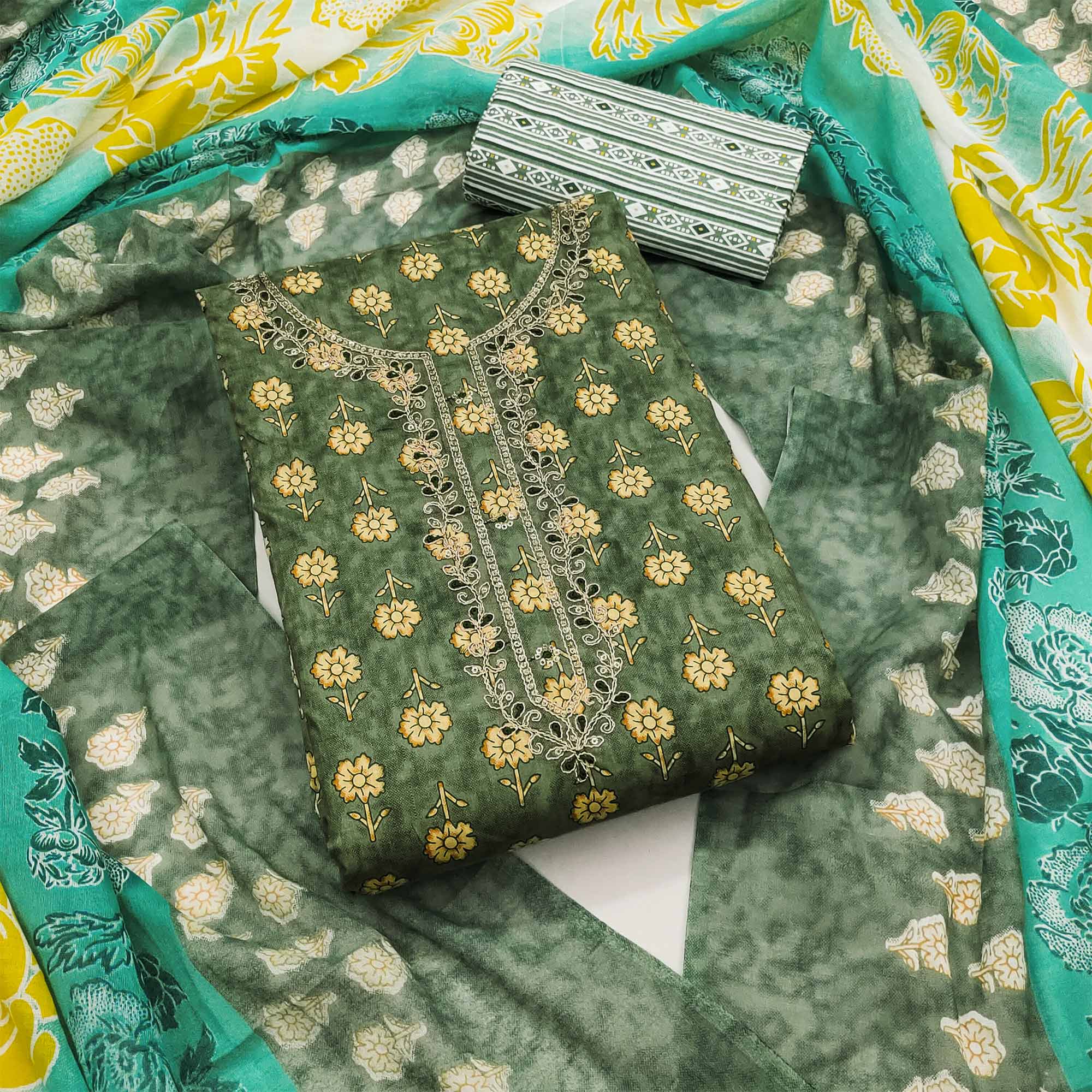 Green dresses – BlackTree green-floral-printed-pure-cotton-dress-material-18