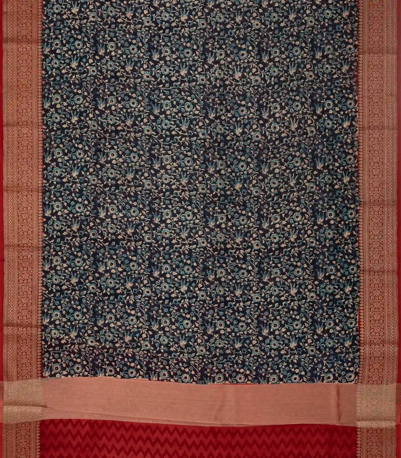 RmKV Indigo Woven Chanderi Cotton Saree With Red Border - view 2