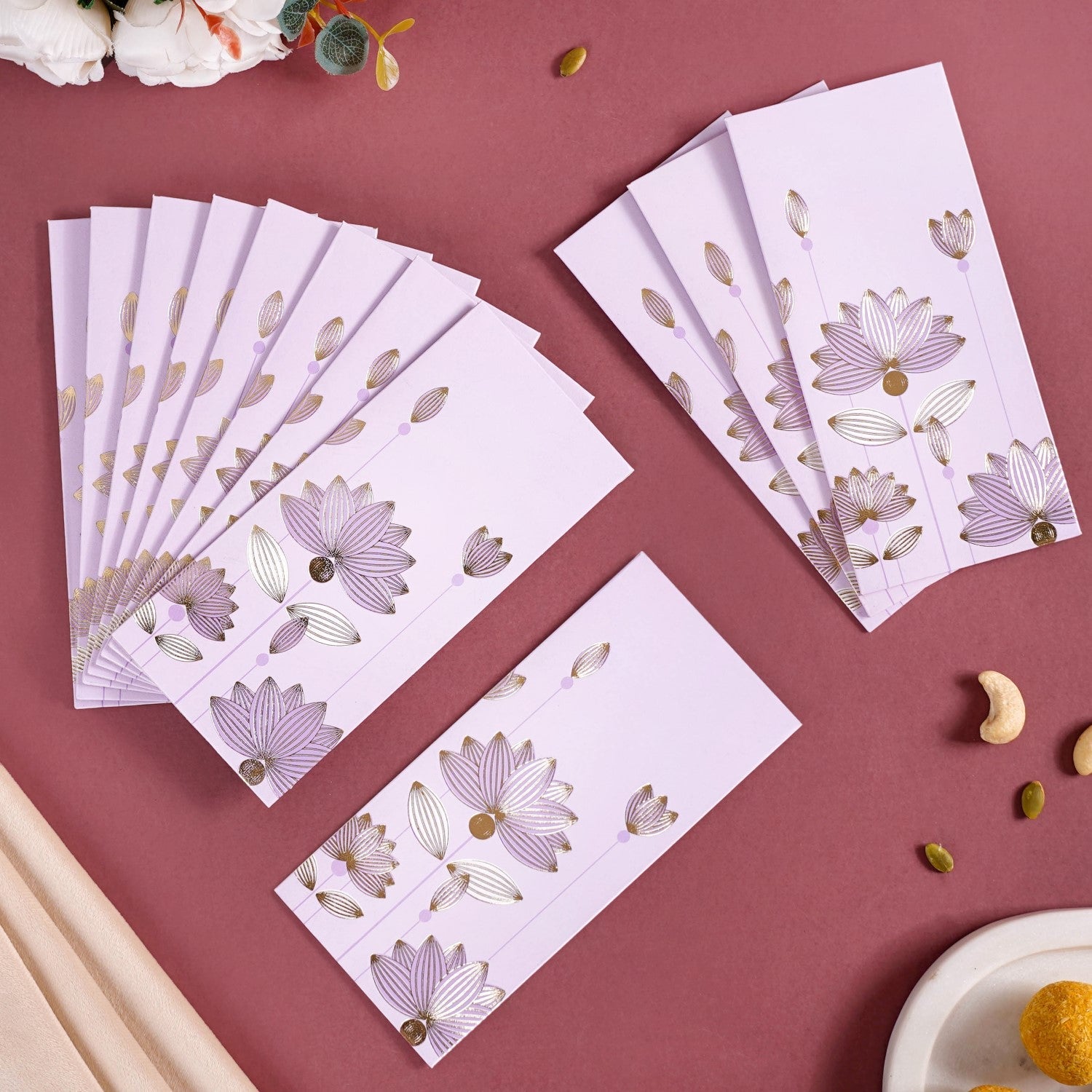 Nestasia Gold Lotus Gift Envelope For Cash Set Of 12 Lavender