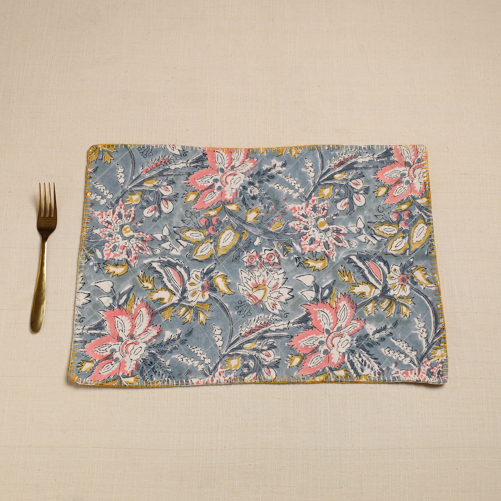 NOORI BAZAR Brown - Hand Embroidered Floral Cotton Reversible Table Mat 09 - view 4