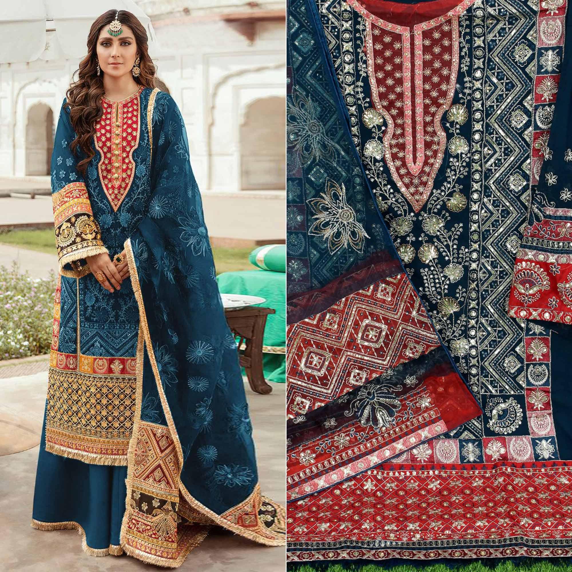 Peachmode Morpich Embroidered Georgette Pakistani Suit
