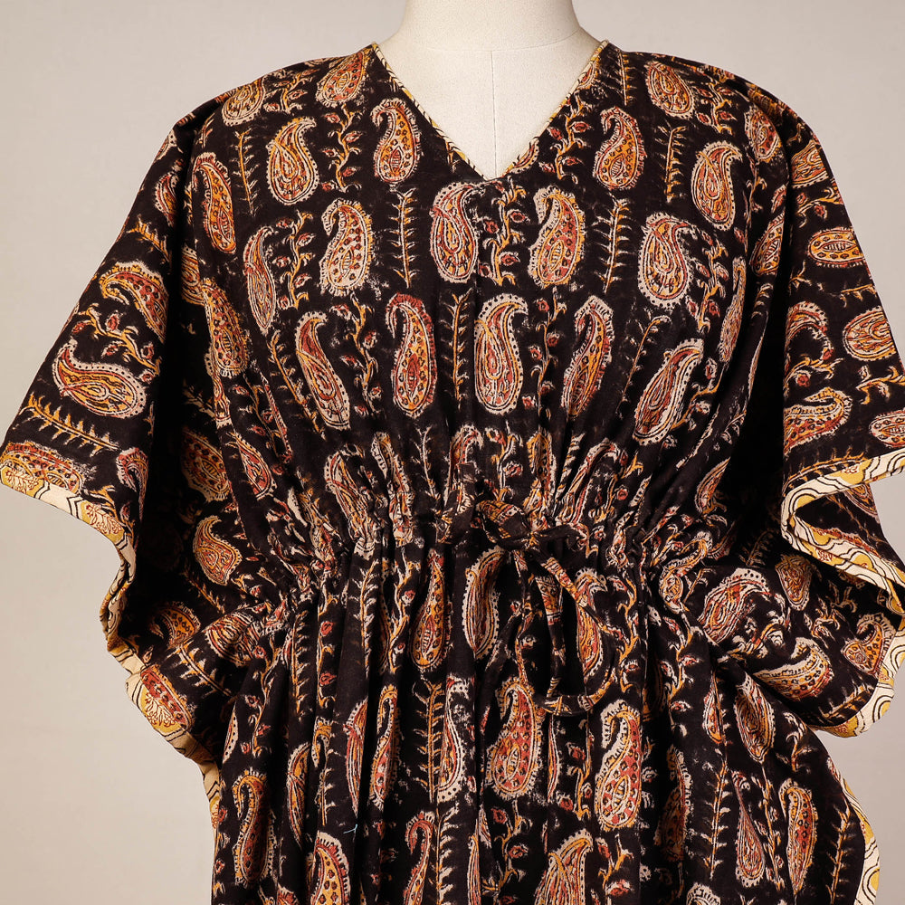 CHUTNEY CRAFT STUDIO Black - Block Print Cotton Kalamkari Kaftan with Tie-Up Waist (Medium) - view 3