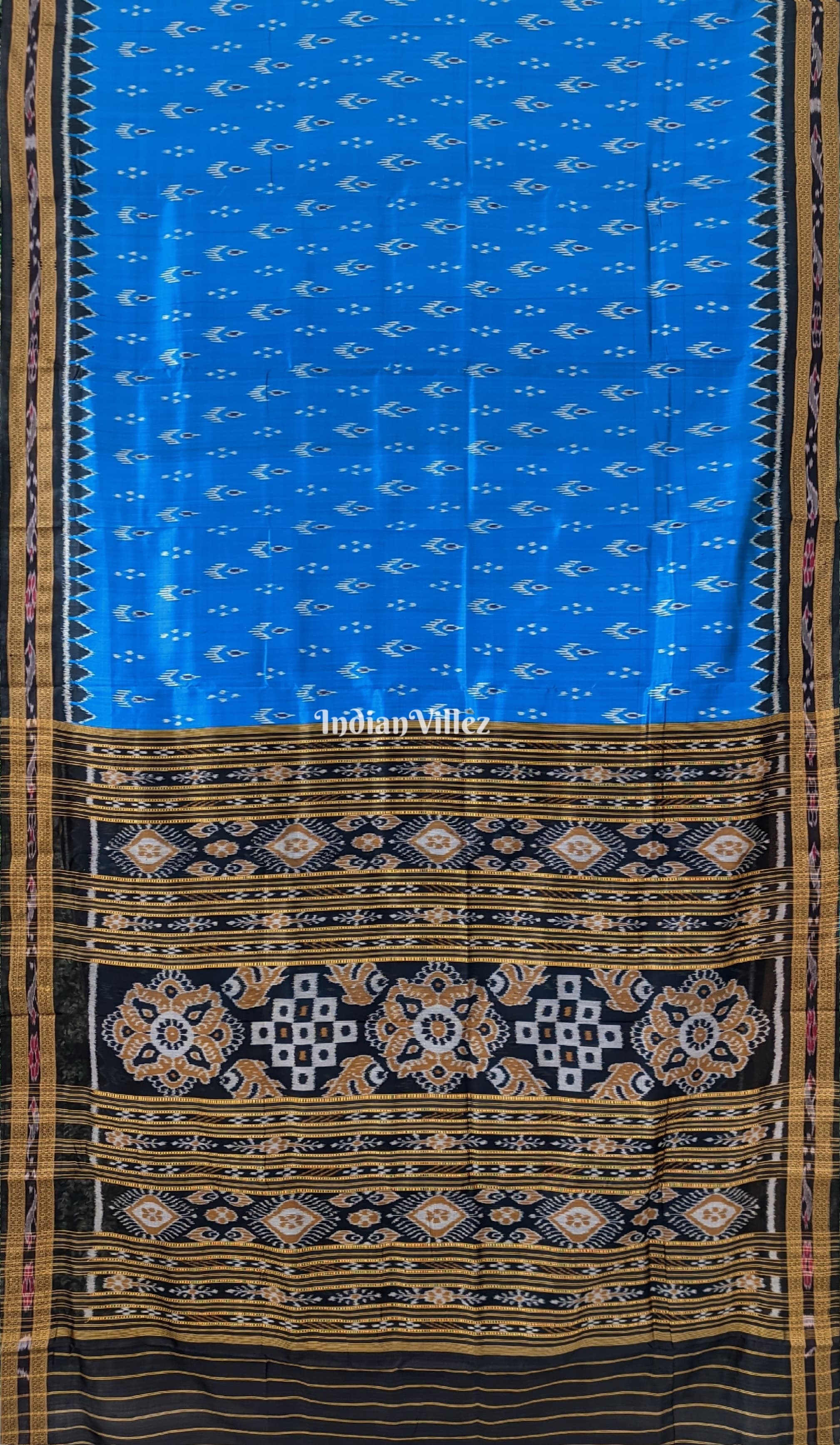 IndianVillèz Sky Blue Mayur Chandrika Khandua Silk Saree