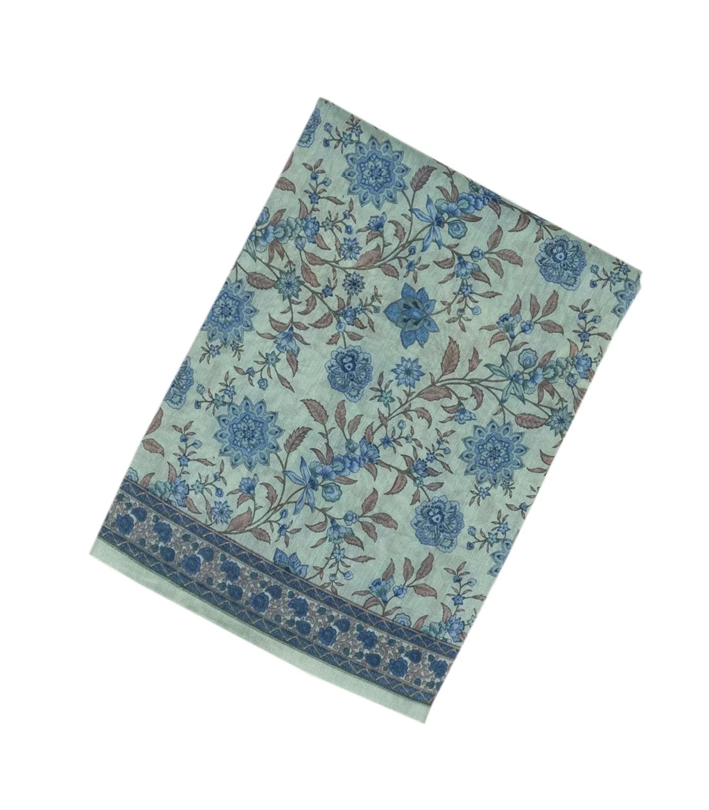 RmKV Light Blue Handloom Chanderi Cotton Saree With Printed Floral Vine Motif