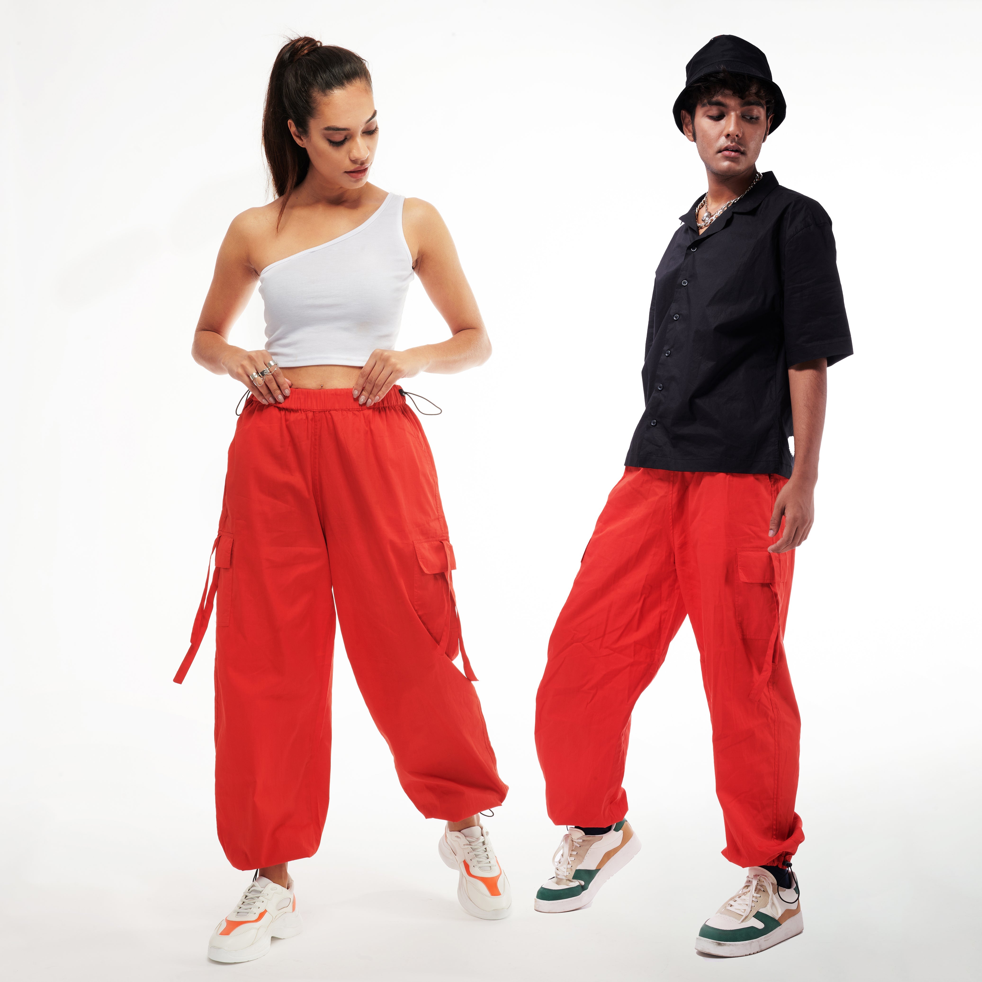 Baddie Unisex Red Cargo Parachute Pants