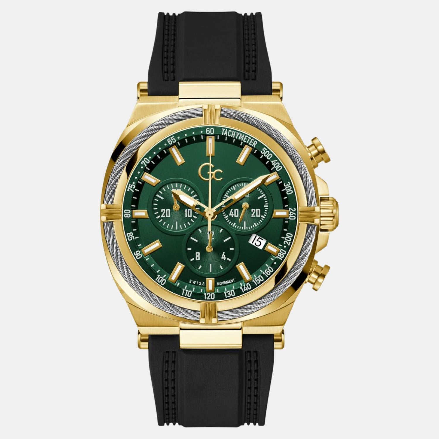 Gc Sportchic Men Quartz Green Dial Chronograph Silicone Watch Z32006G9 - view 2